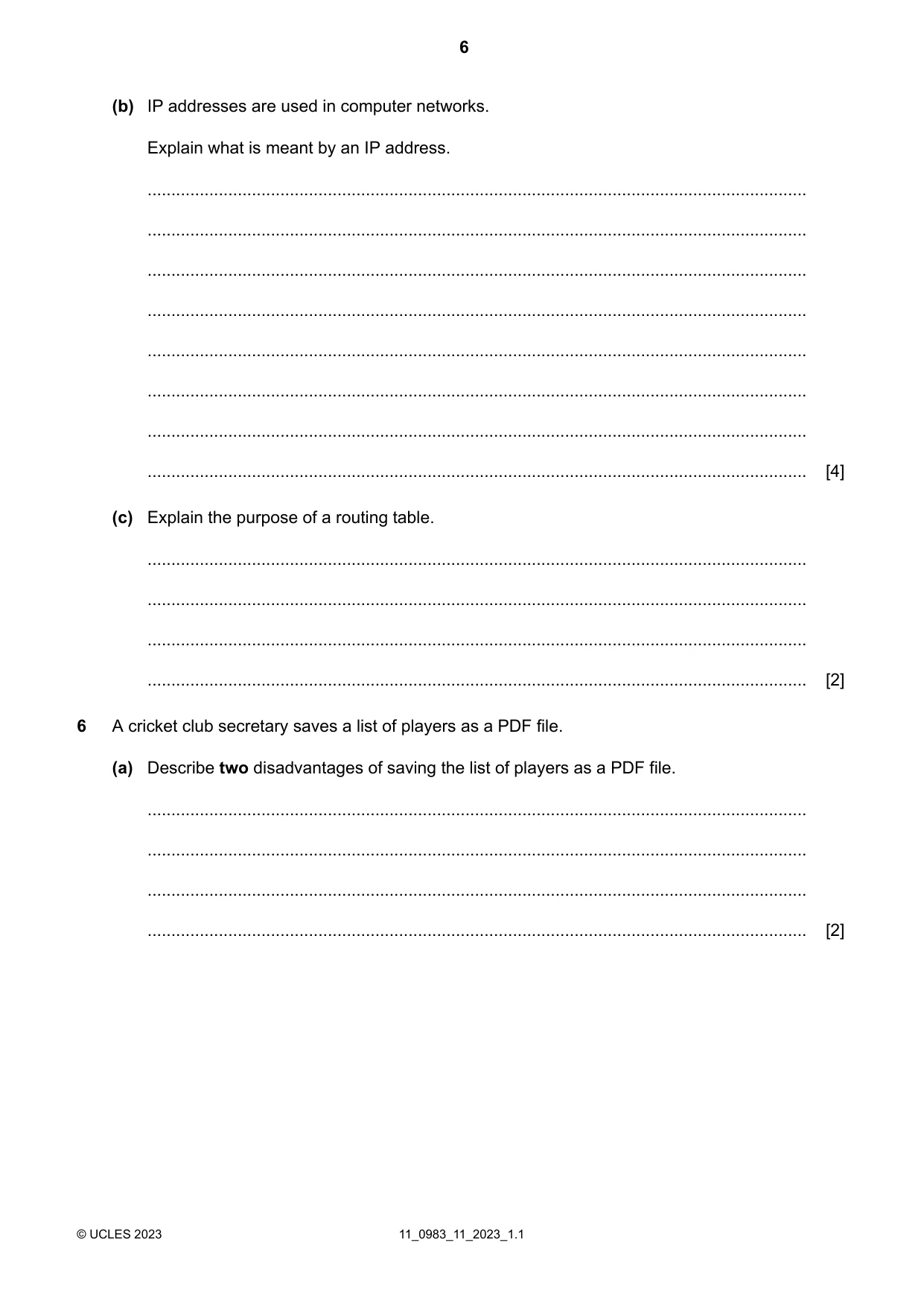 Cambridge IGCSE Information and Communication Technology (9-1) 0983 2023 Oct/Nov Paper 1 · Variant 1 question paper, page 6 of 16
