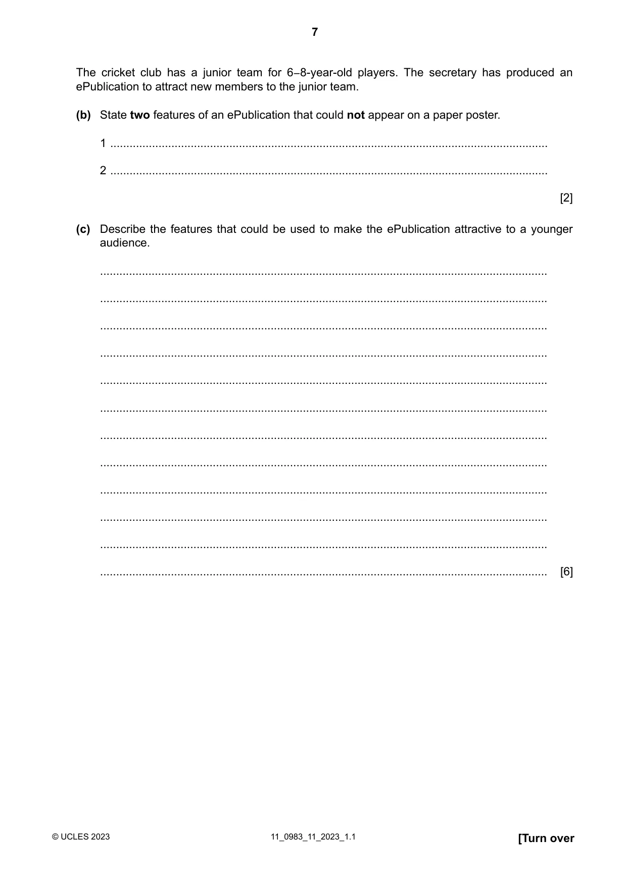 Cambridge IGCSE Information and Communication Technology (9-1) 0983 2023 Oct/Nov Paper 1 · Variant 1 question paper, page 7 of 16