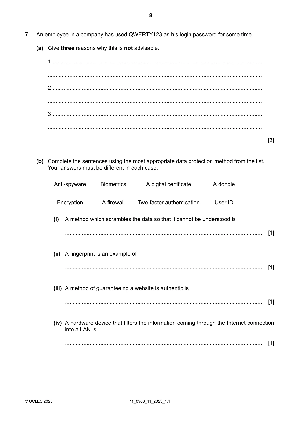 Cambridge IGCSE Information and Communication Technology (9-1) 0983 2023 Oct/Nov Paper 1 · Variant 1 question paper, page 8 of 16
