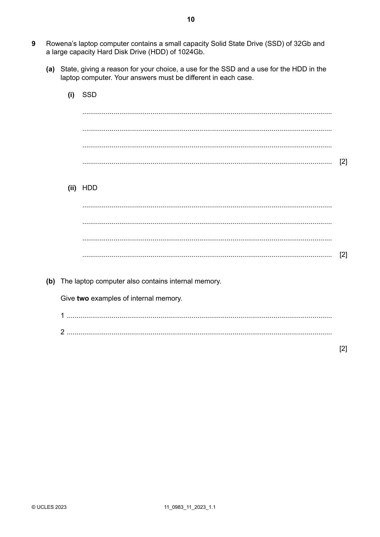 Cambridge IGCSE Information and Communication Technology (9-1) 0983 2023 Oct/Nov Paper 1 · Variant 1 question paper, page 10 of 16