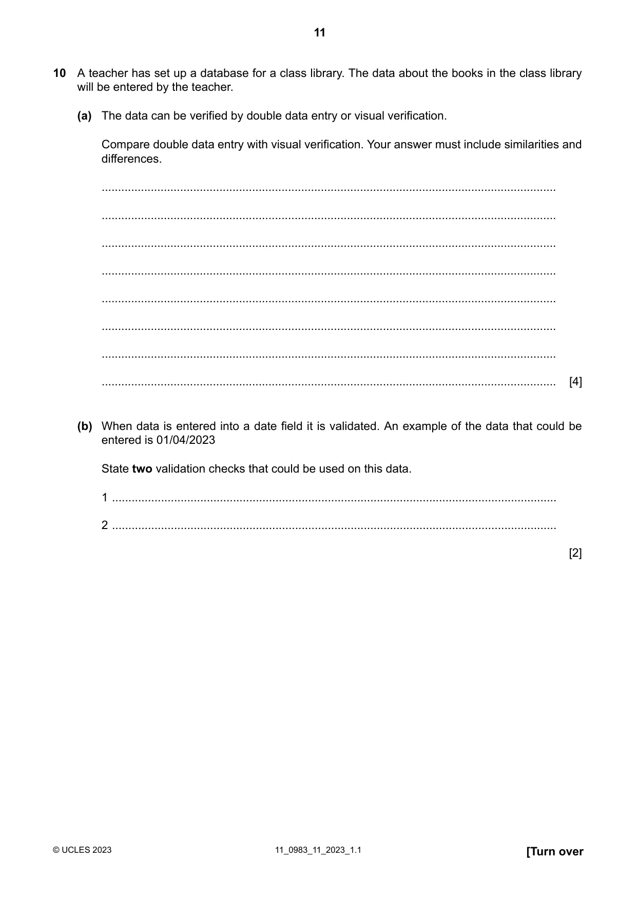 Cambridge IGCSE Information and Communication Technology (9-1) 0983 2023 Oct/Nov Paper 1 · Variant 1 question paper, page 11 of 16