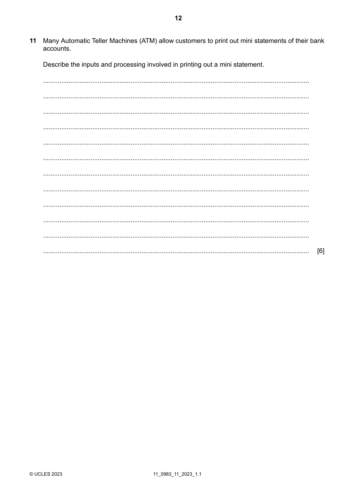 Cambridge IGCSE Information and Communication Technology (9-1) 0983 2023 Oct/Nov Paper 1 · Variant 1 question paper, page 12 of 16