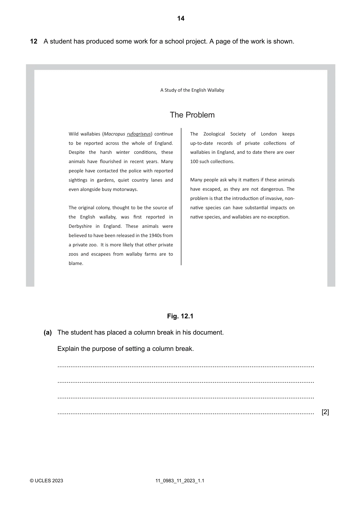 Cambridge IGCSE Information and Communication Technology (9-1) 0983 2023 Oct/Nov Paper 1 · Variant 1 question paper, page 14 of 16