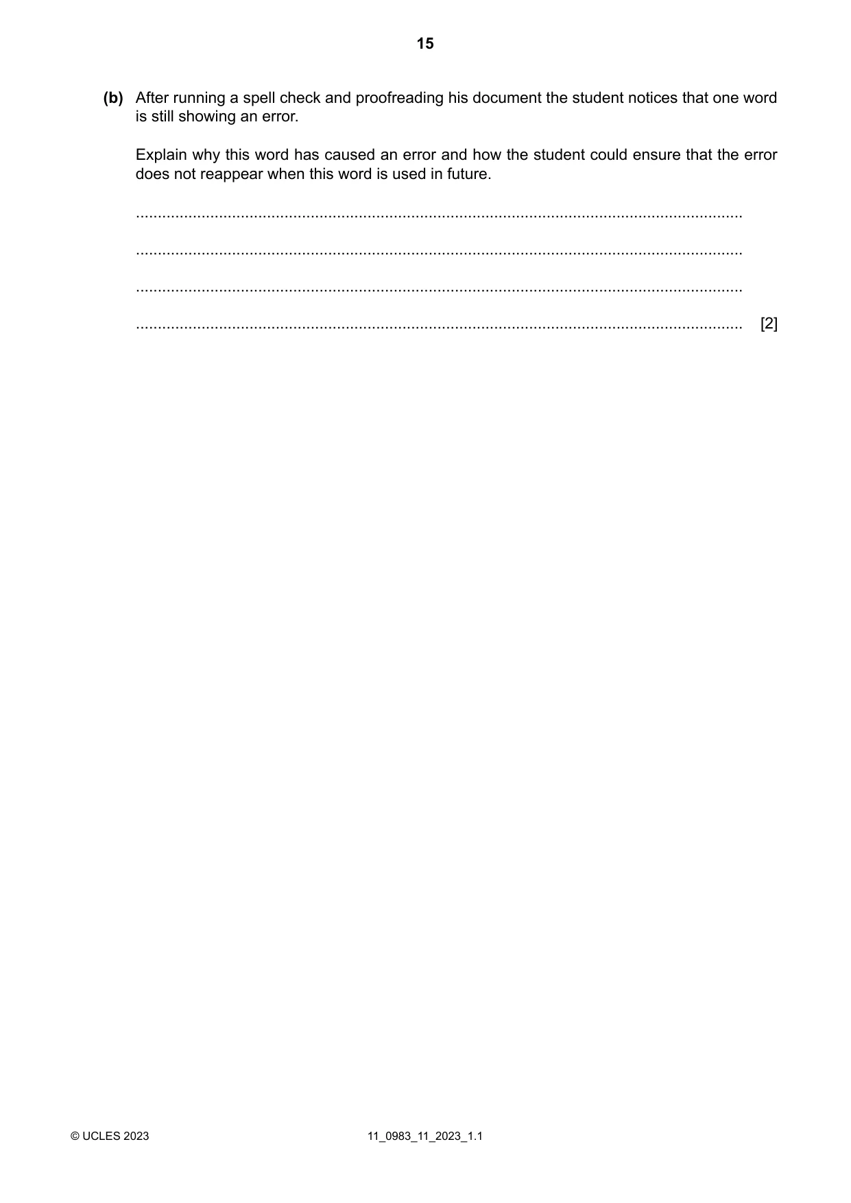 Cambridge IGCSE Information and Communication Technology (9-1) 0983 2023 Oct/Nov Paper 1 · Variant 1 question paper, page 15 of 16