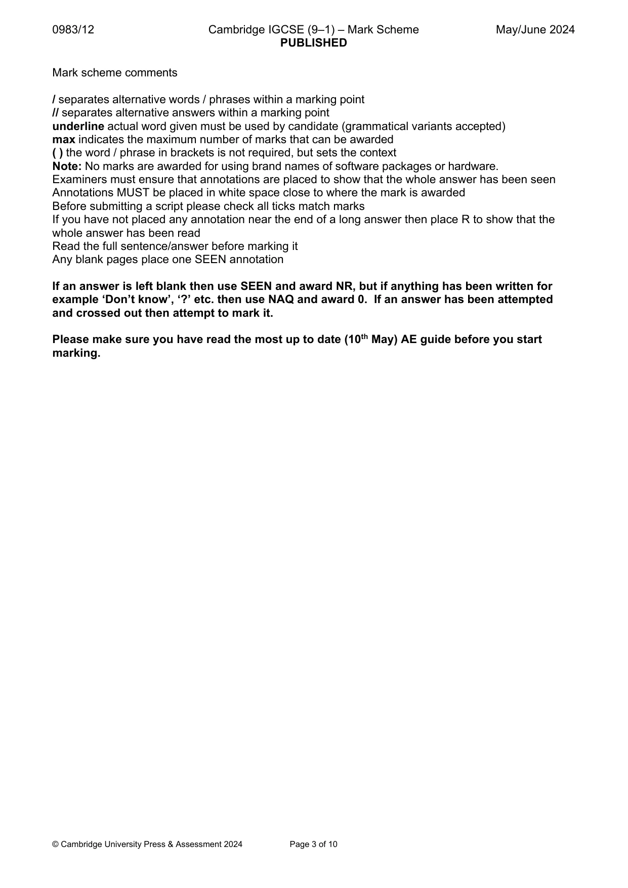 Mark scheme, page 3 of 10