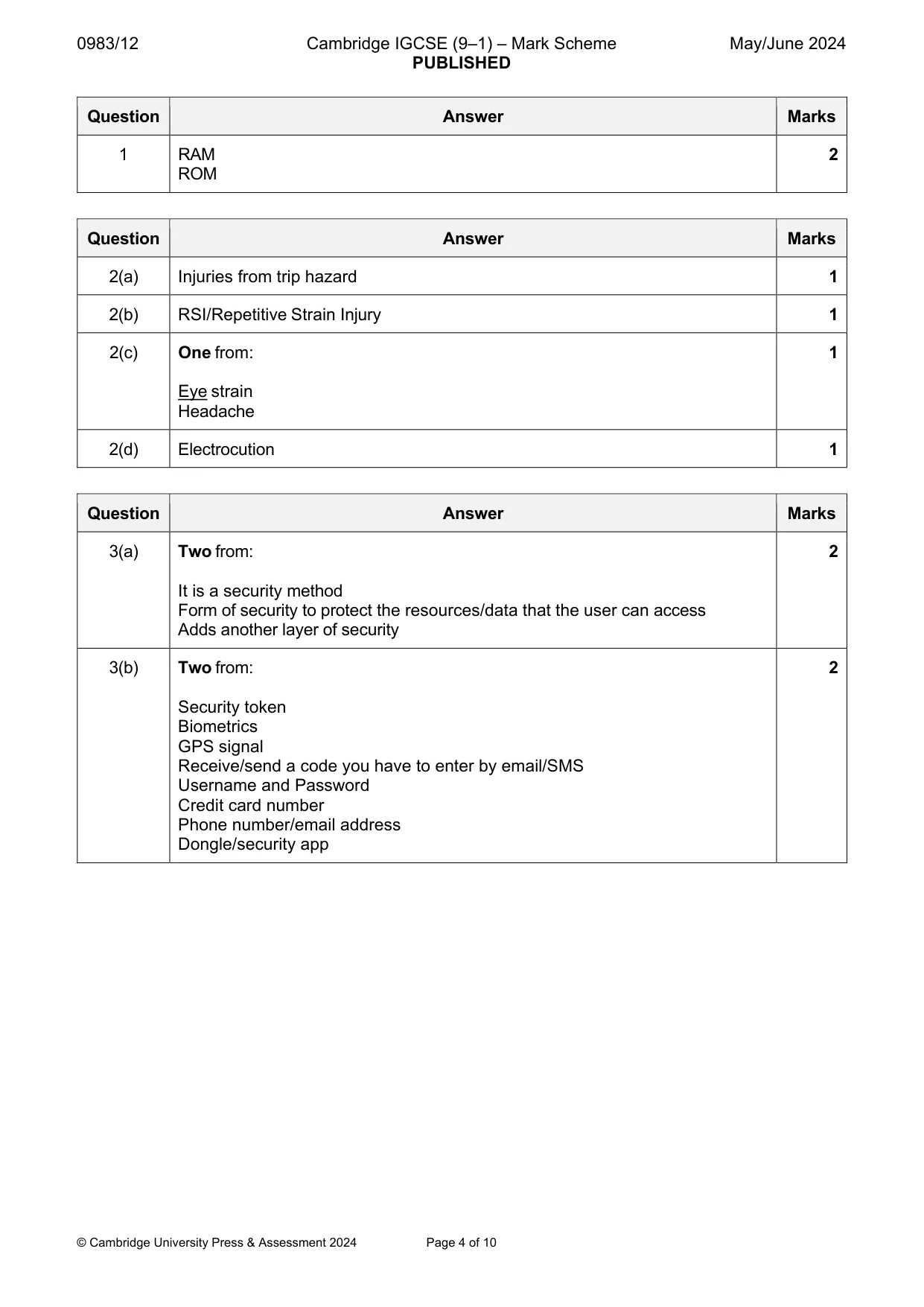 Mark scheme, page 4 of 10