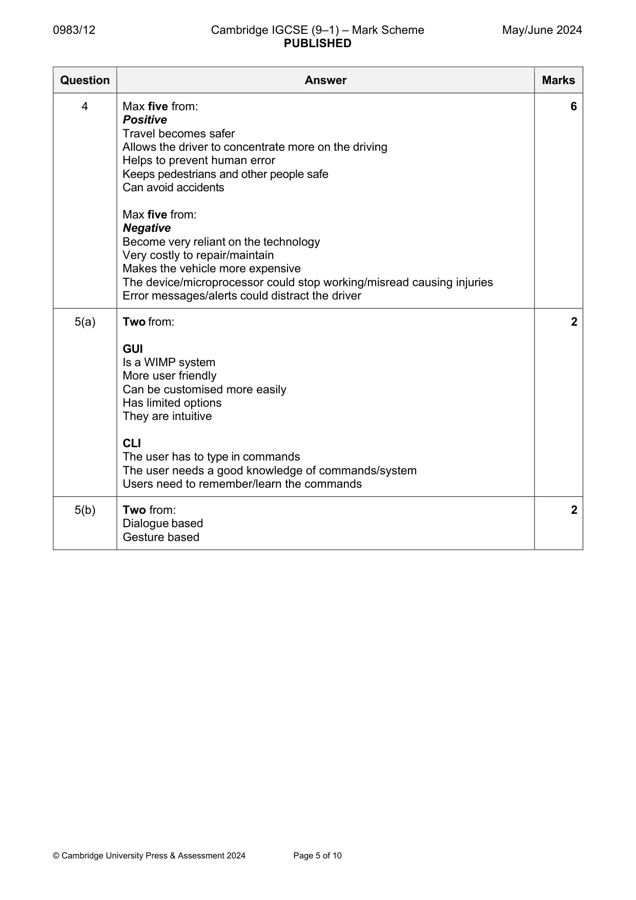 Mark scheme, page 5 of 10