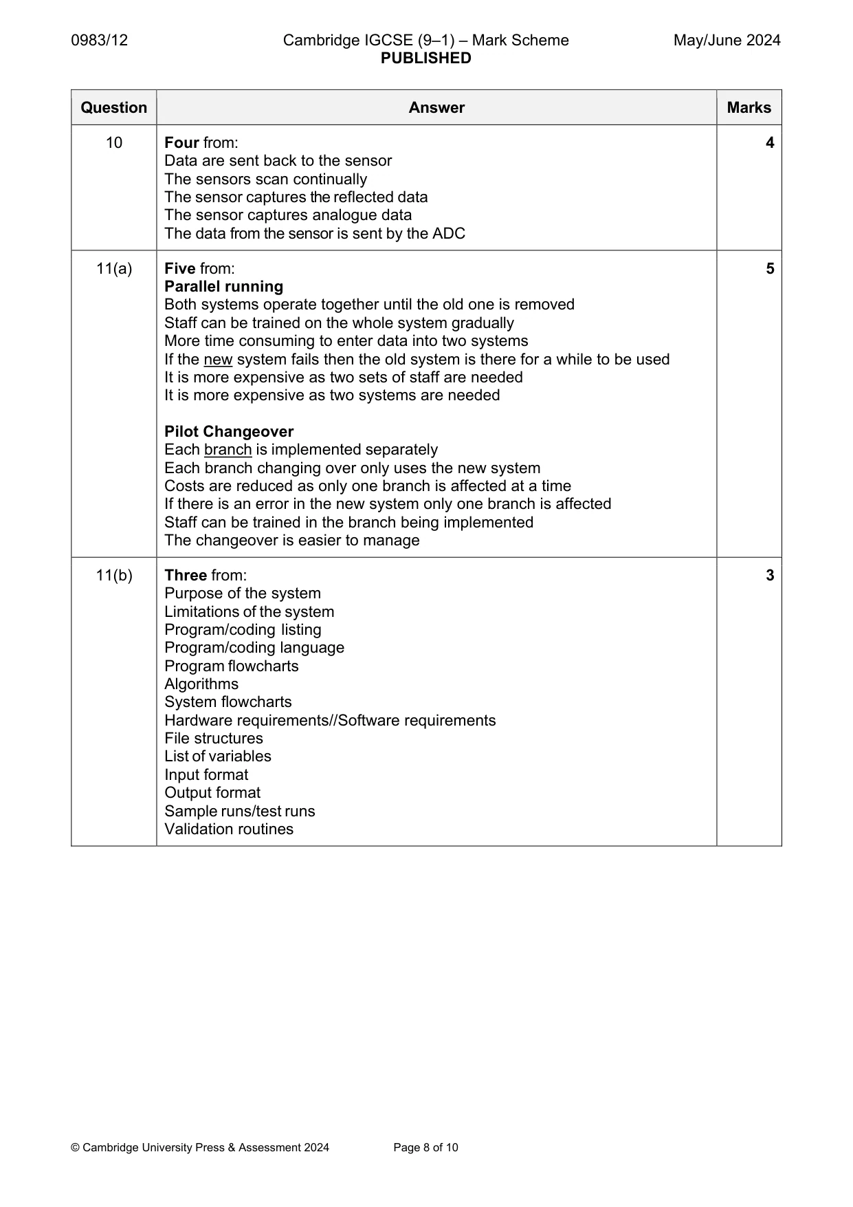 Mark scheme, page 8 of 10