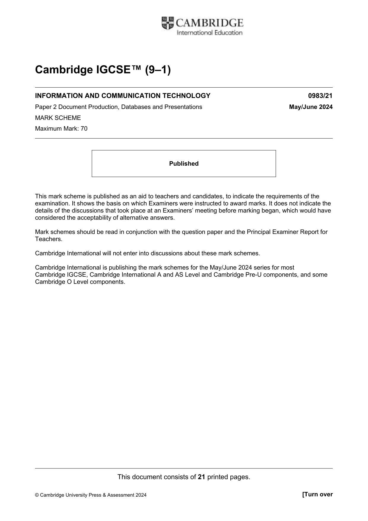 Mark scheme, page 1 of 21