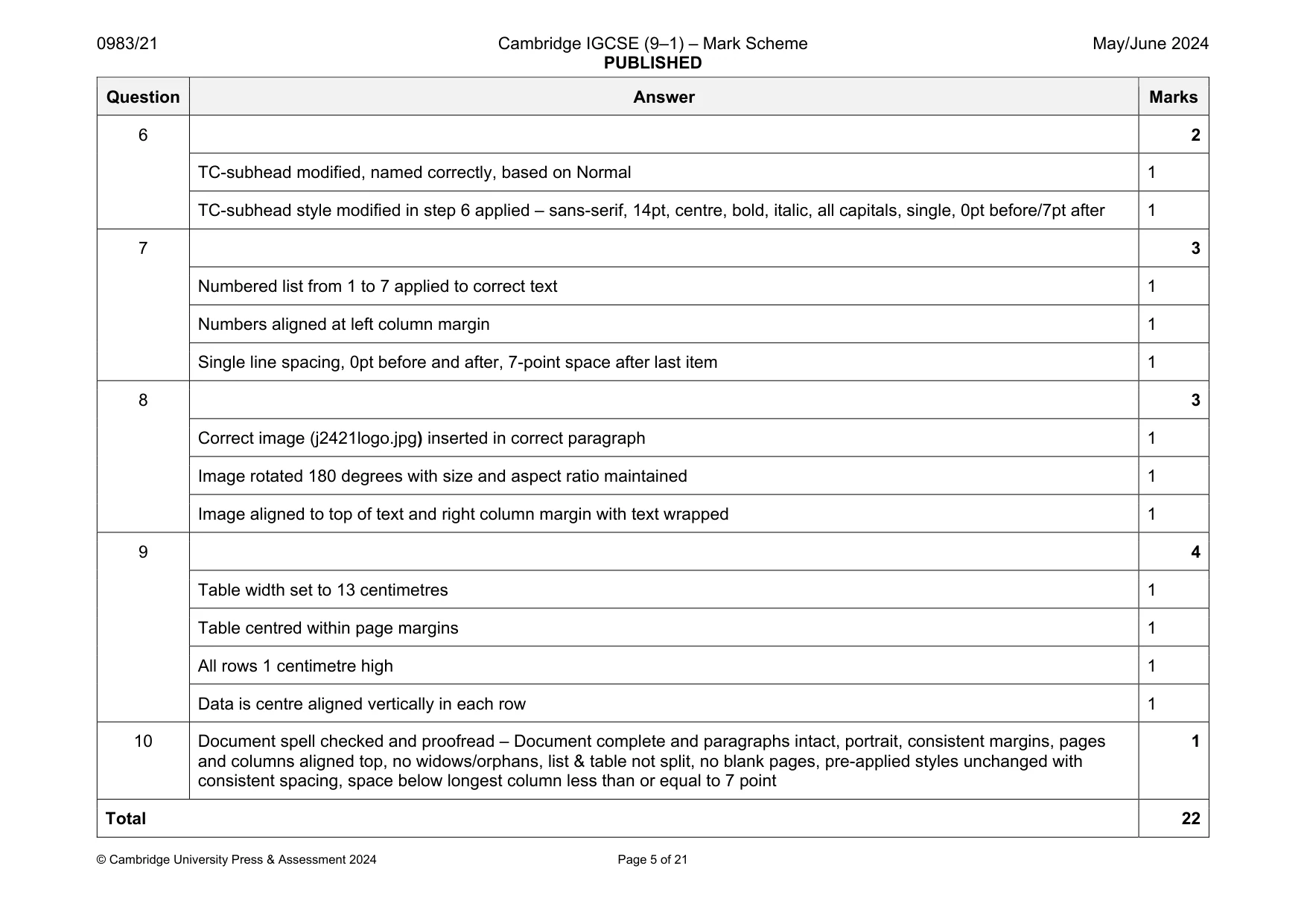 Mark scheme, page 5 of 21