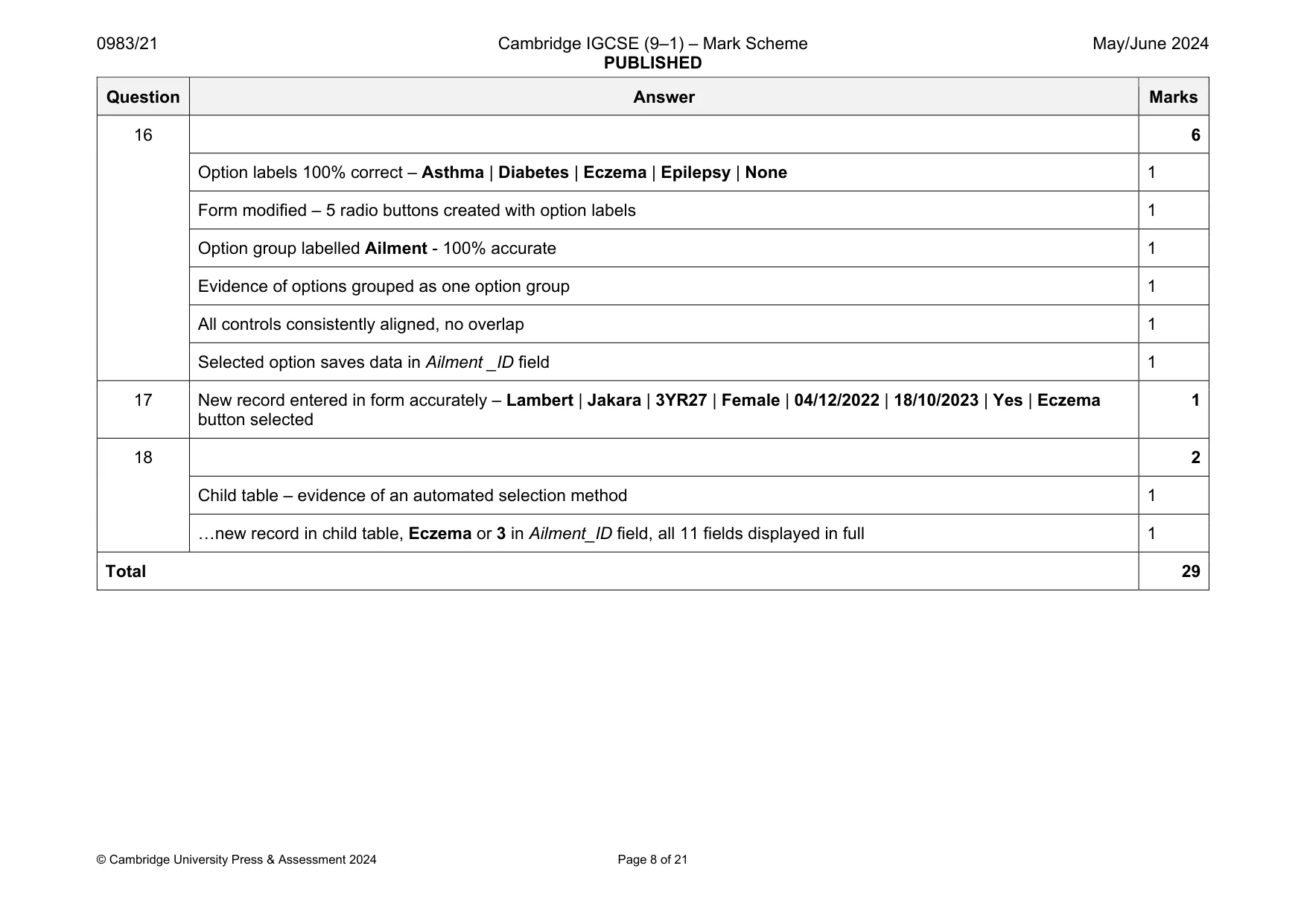 Mark scheme, page 8 of 21