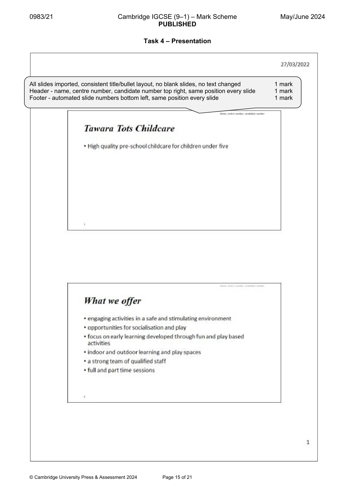 Mark scheme, page 15 of 21