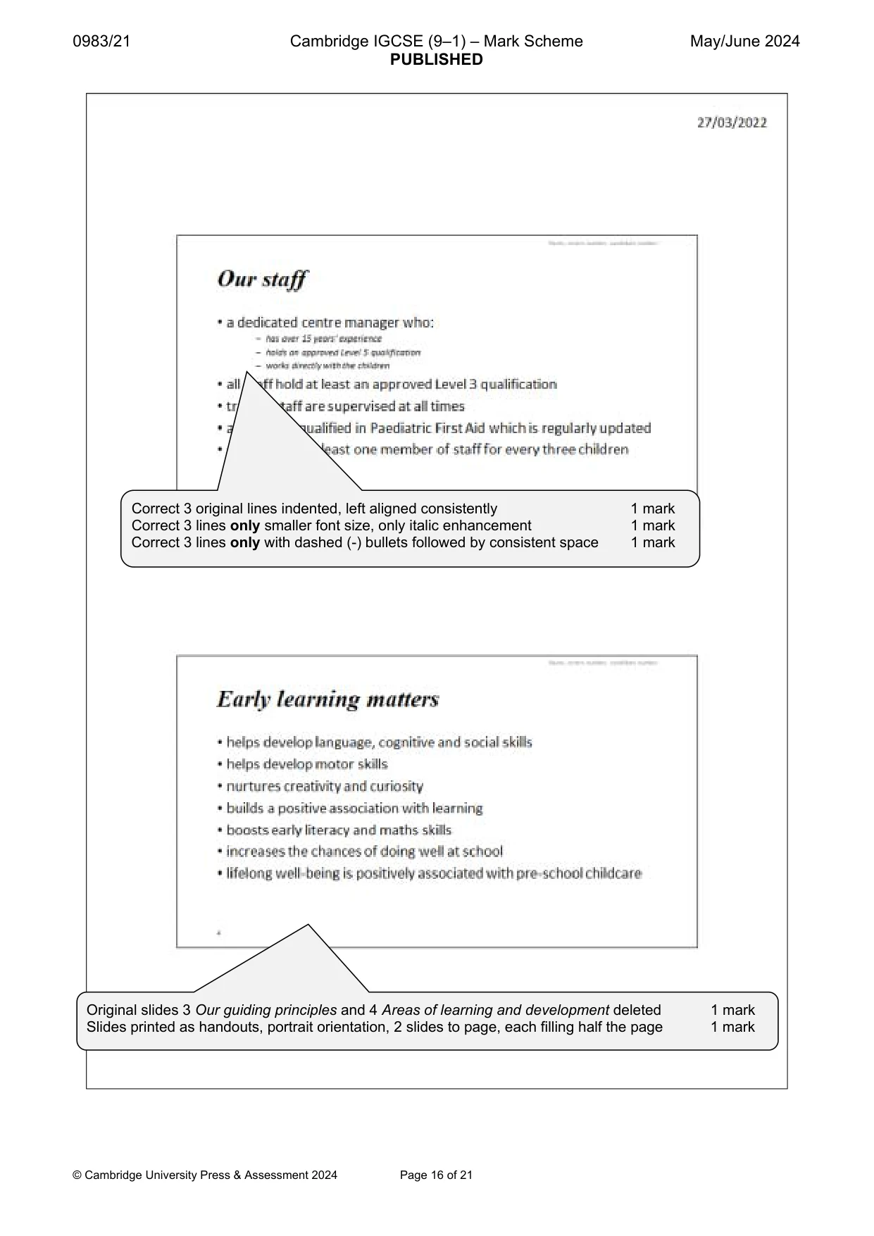 Mark scheme, page 16 of 21
