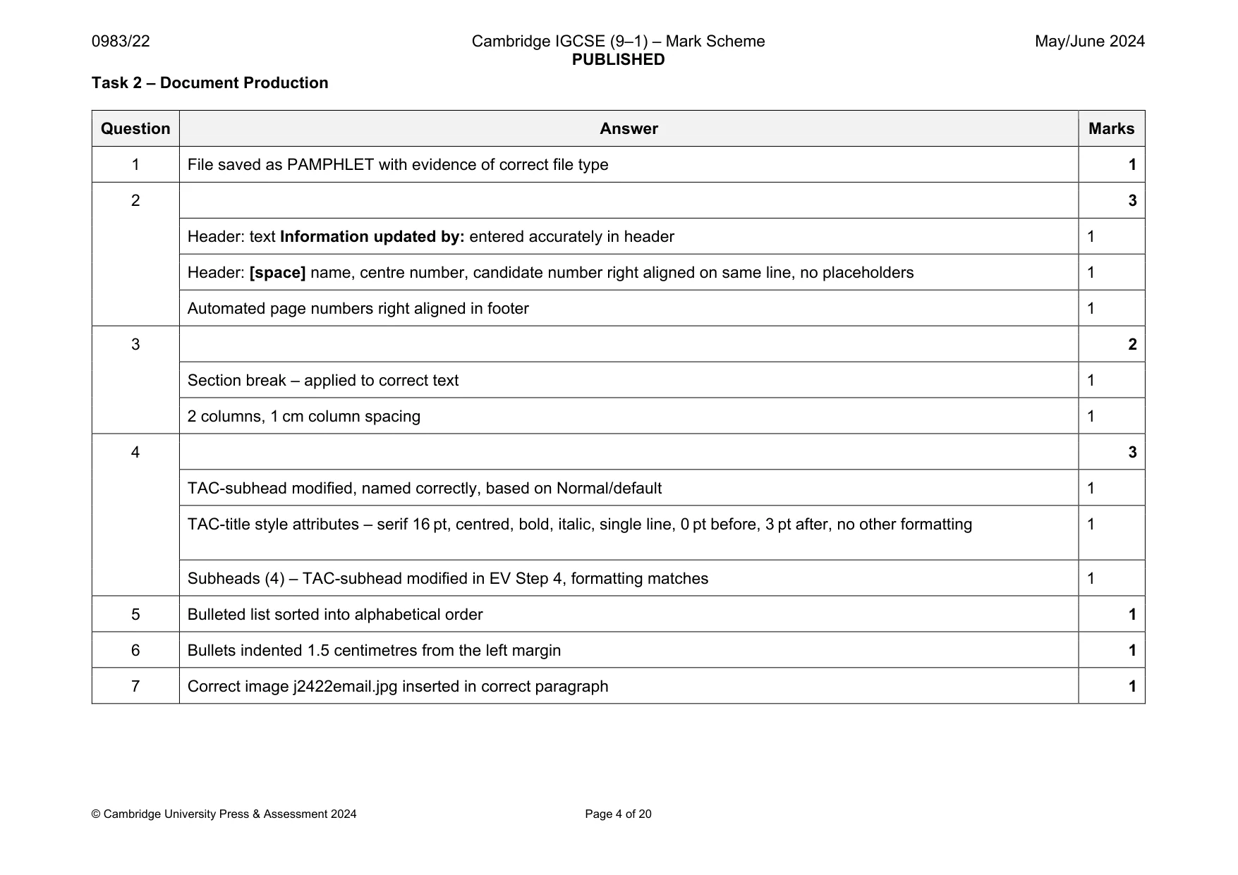 Mark scheme, page 4 of 20