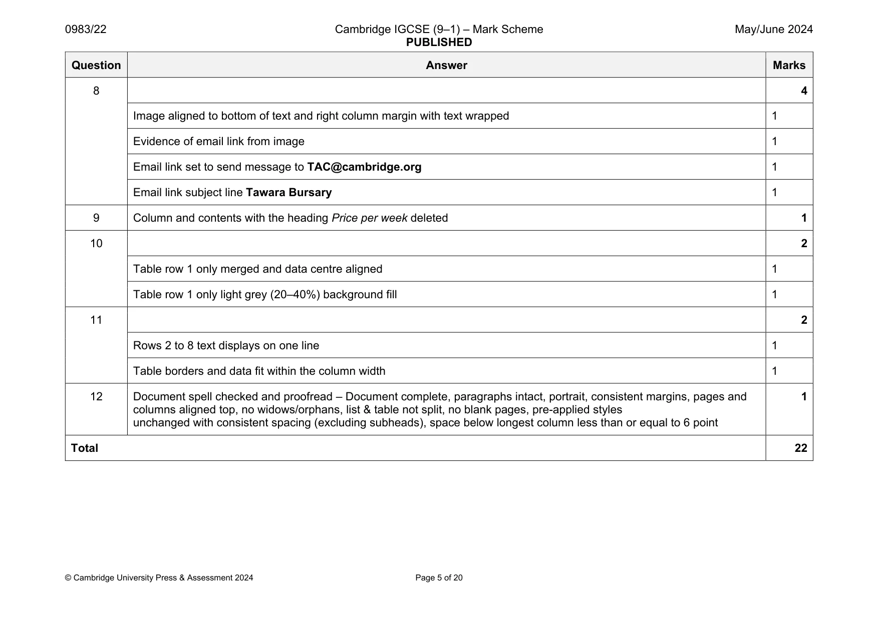 Mark scheme, page 5 of 20