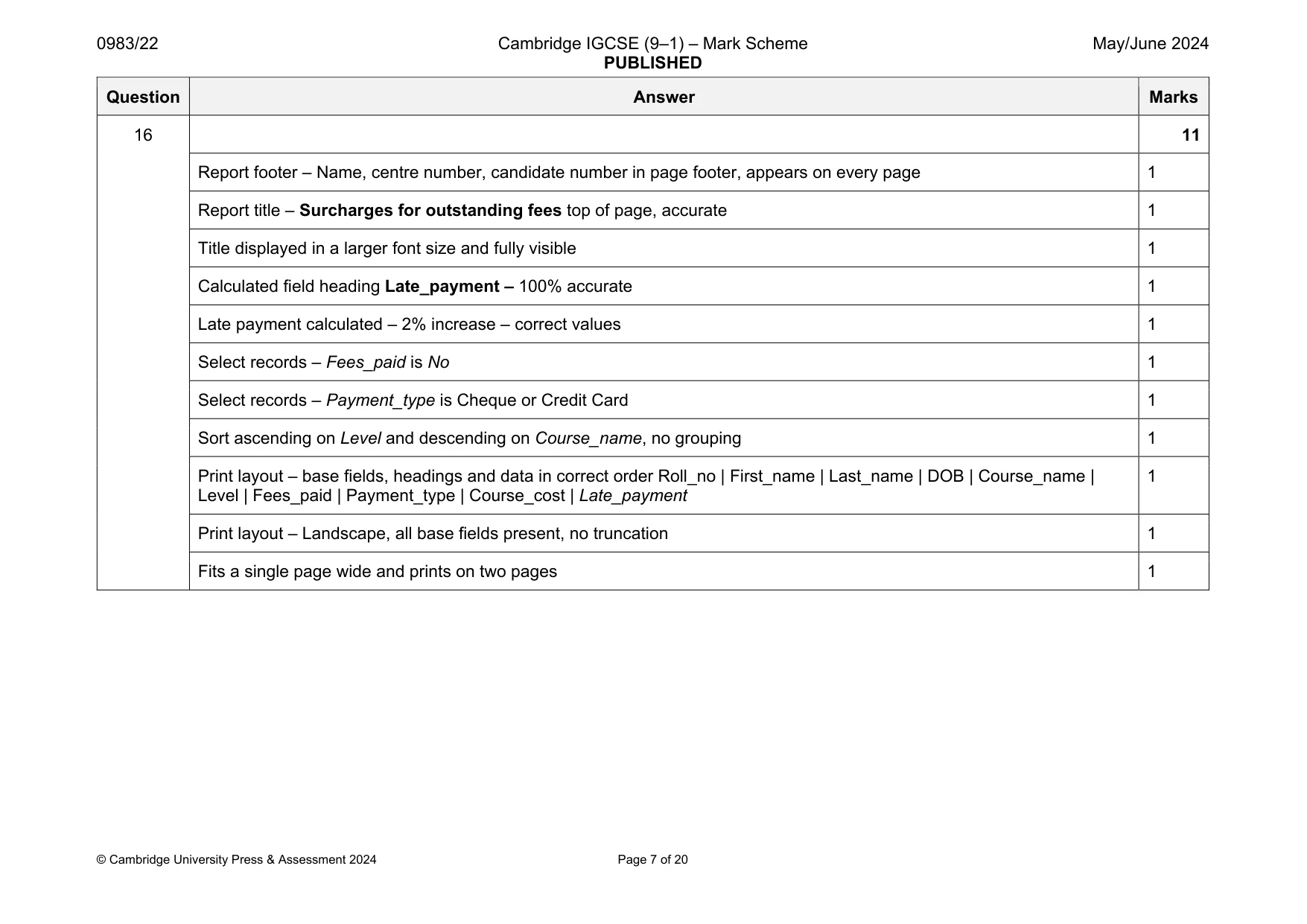 Mark scheme, page 7 of 20
