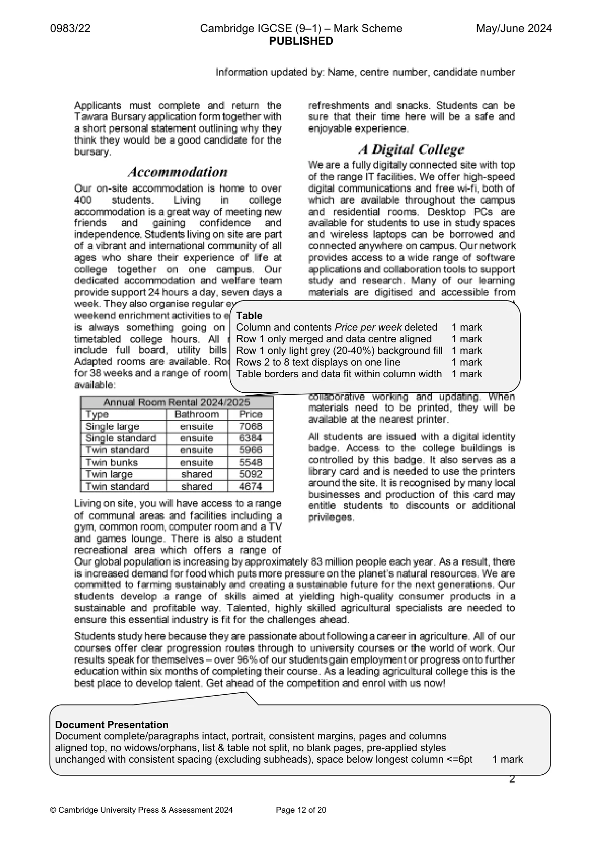 Mark scheme, page 12 of 20