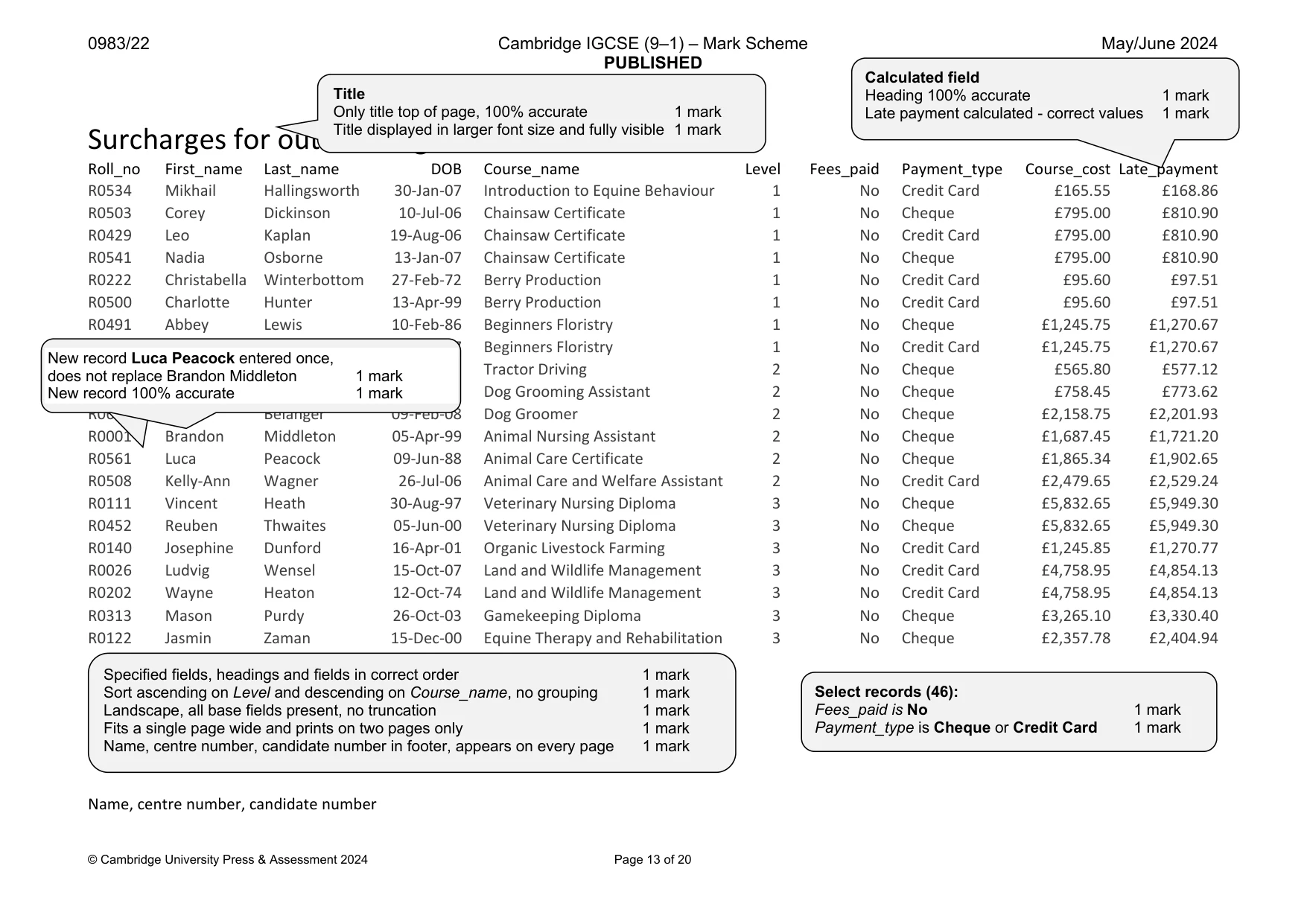 Mark scheme, page 13 of 20