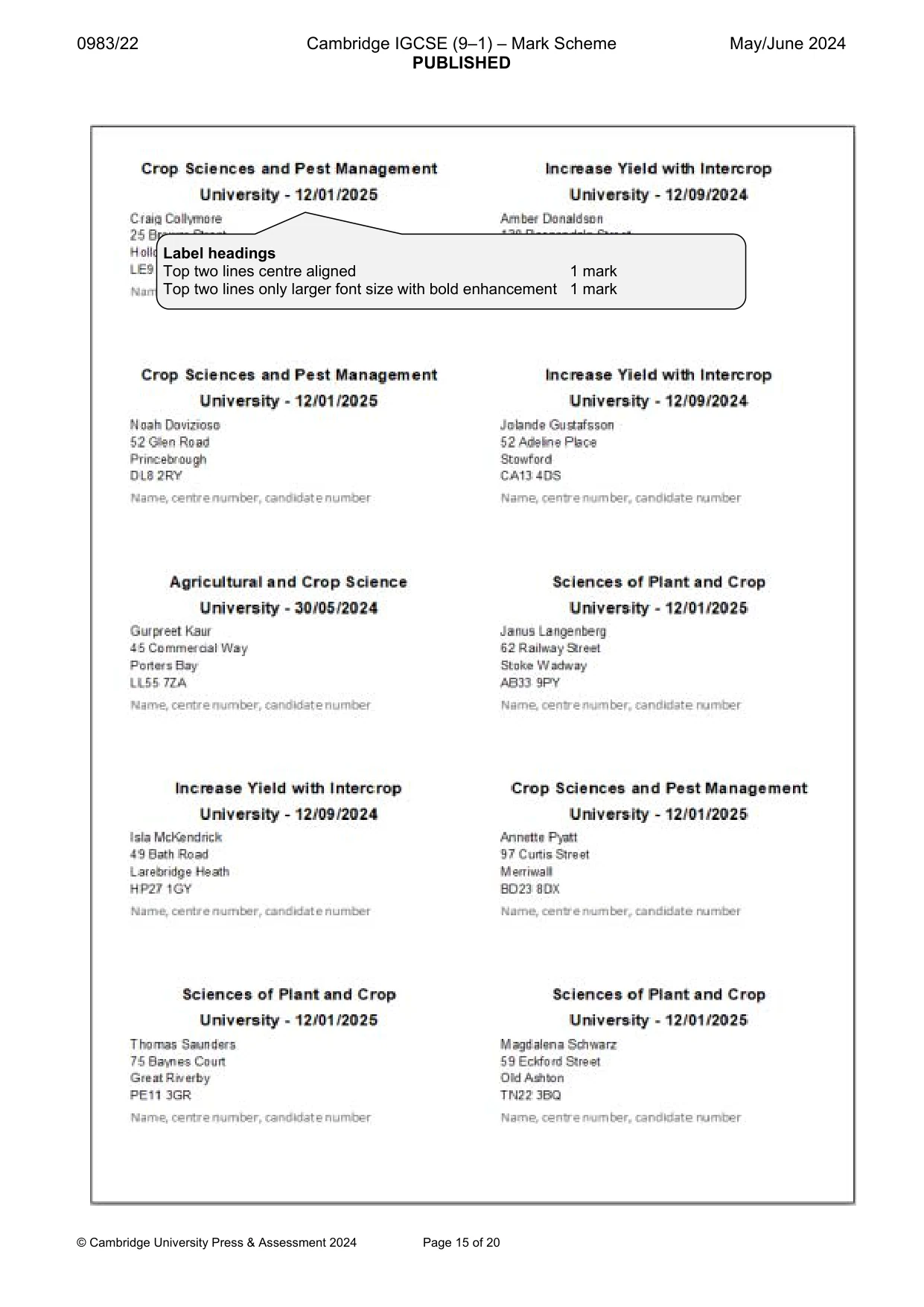 Mark scheme, page 15 of 20