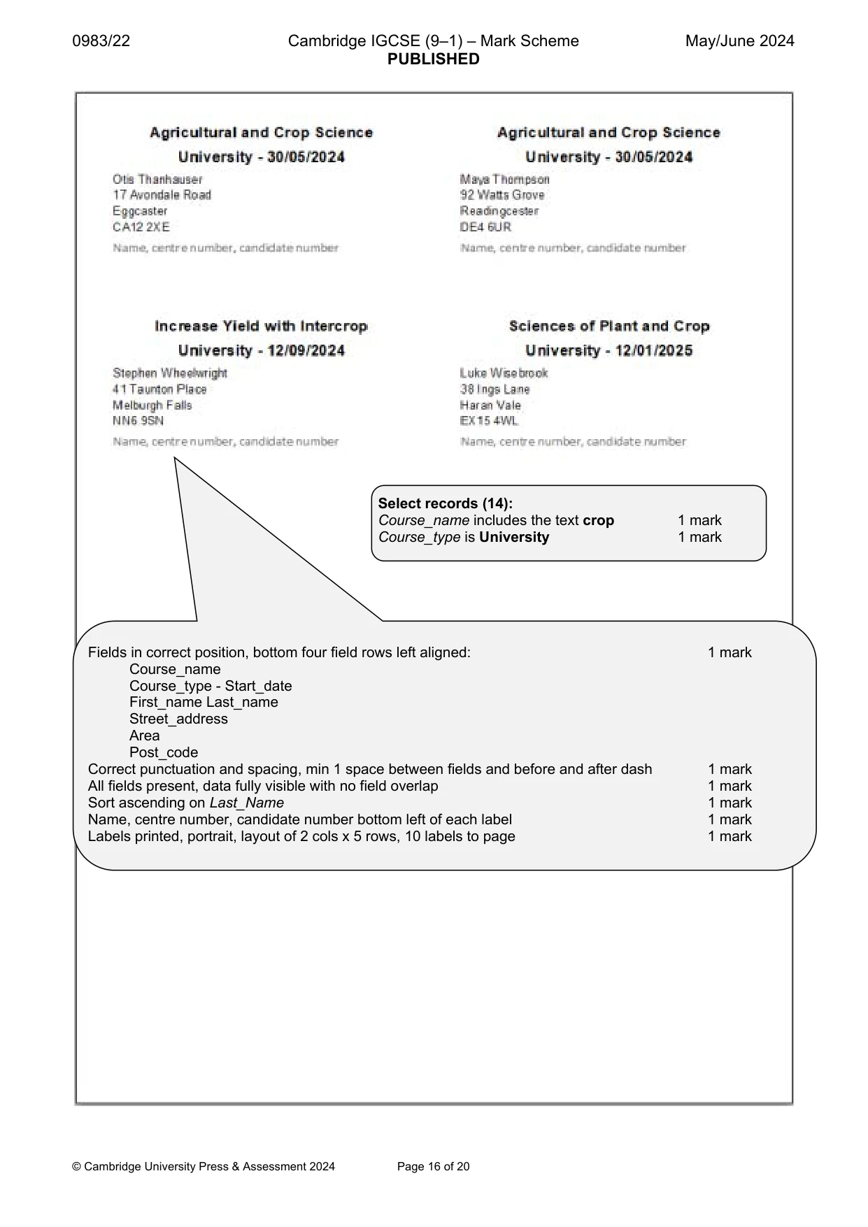 Mark scheme, page 16 of 20