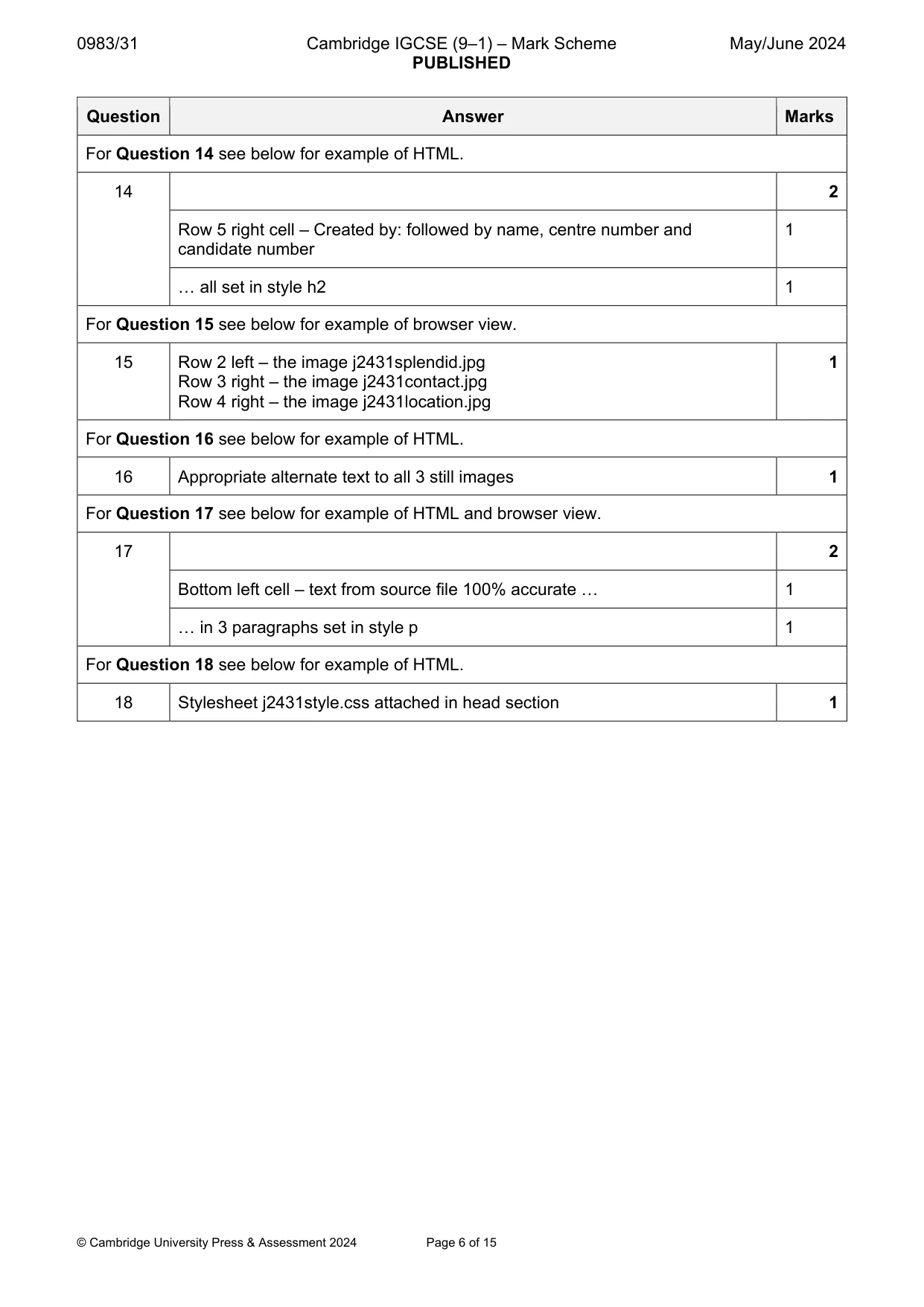 Mark scheme, page 6 of 15