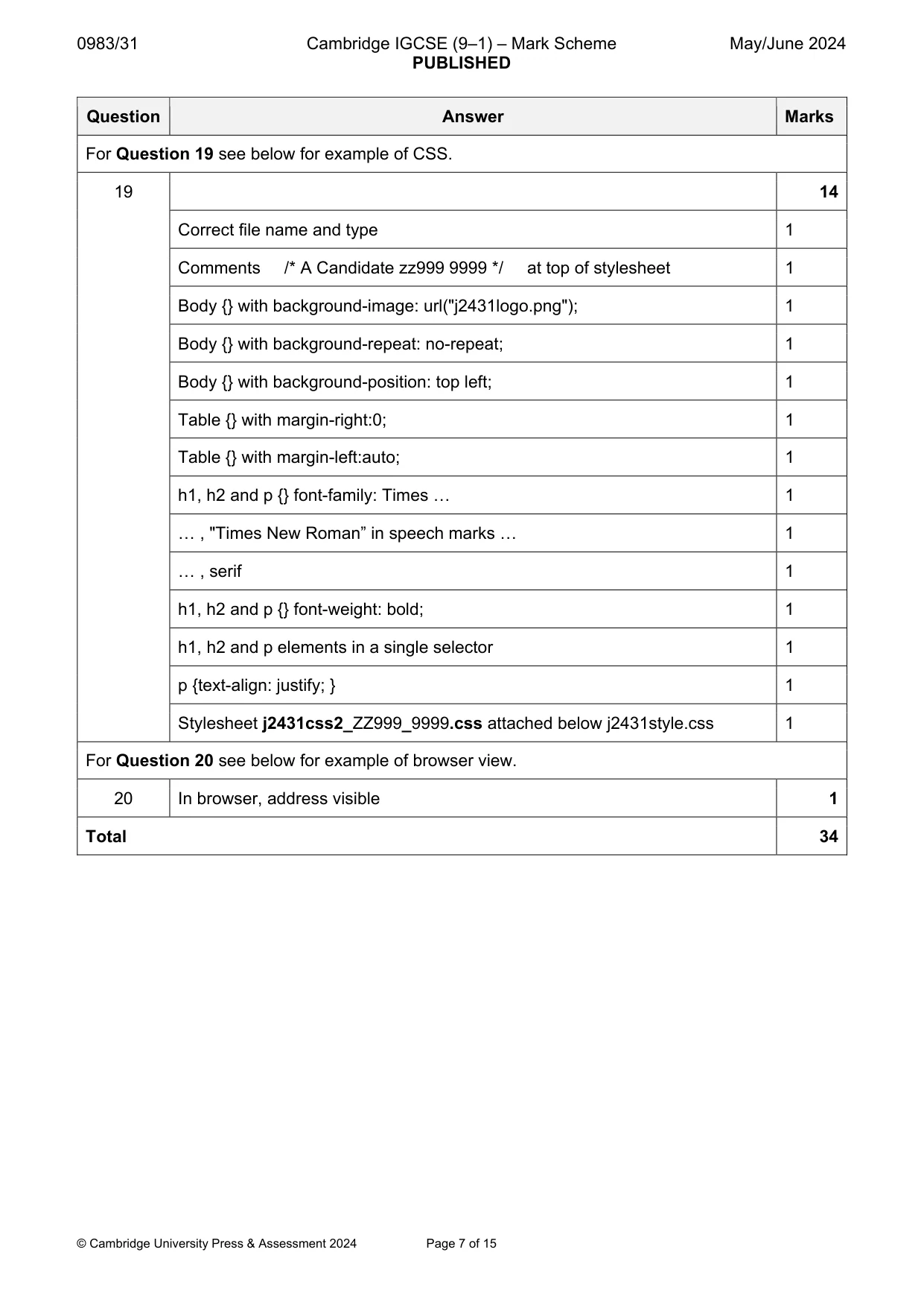 Mark scheme, page 7 of 15