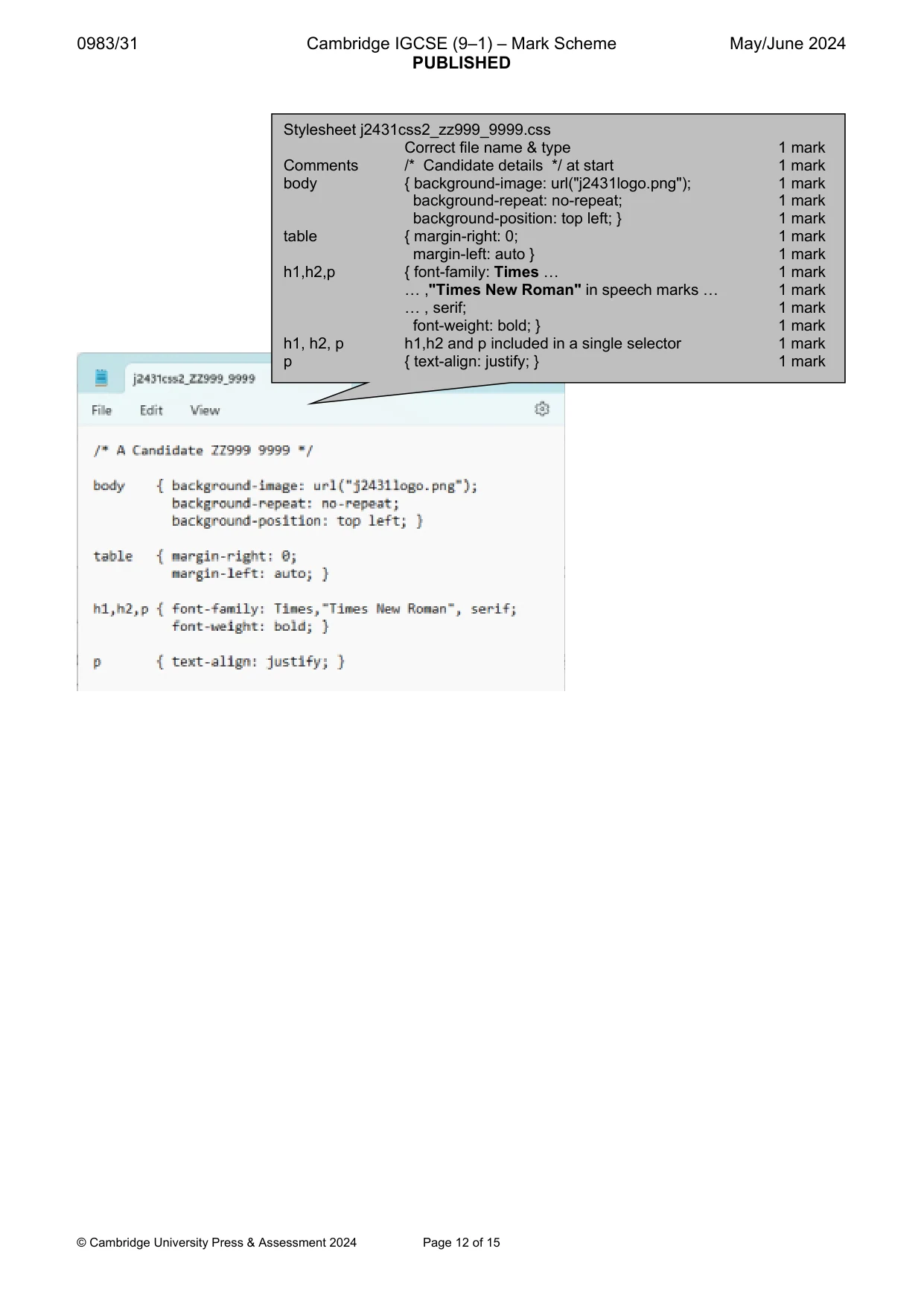 Mark scheme, page 12 of 15