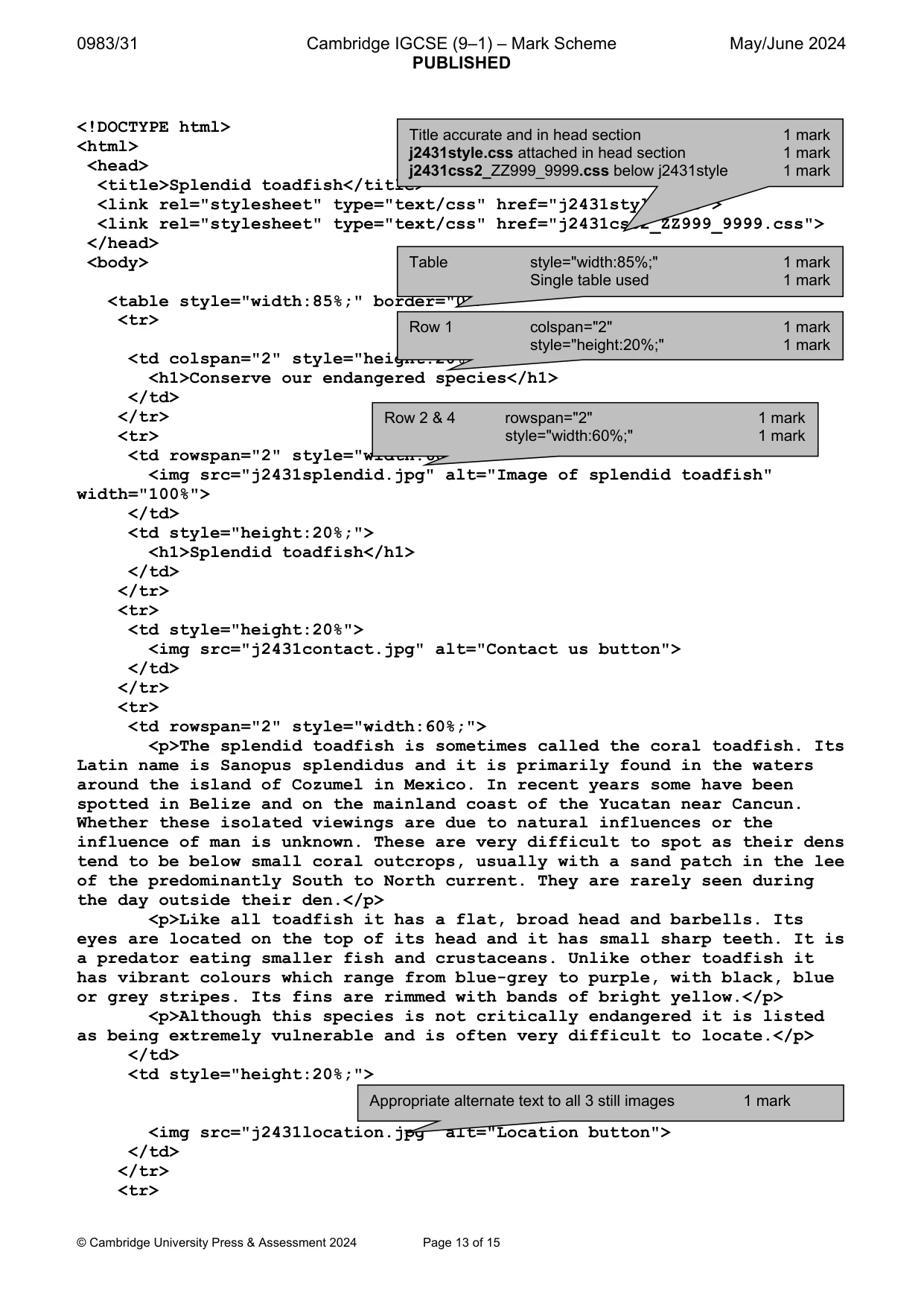 Mark scheme, page 13 of 15
