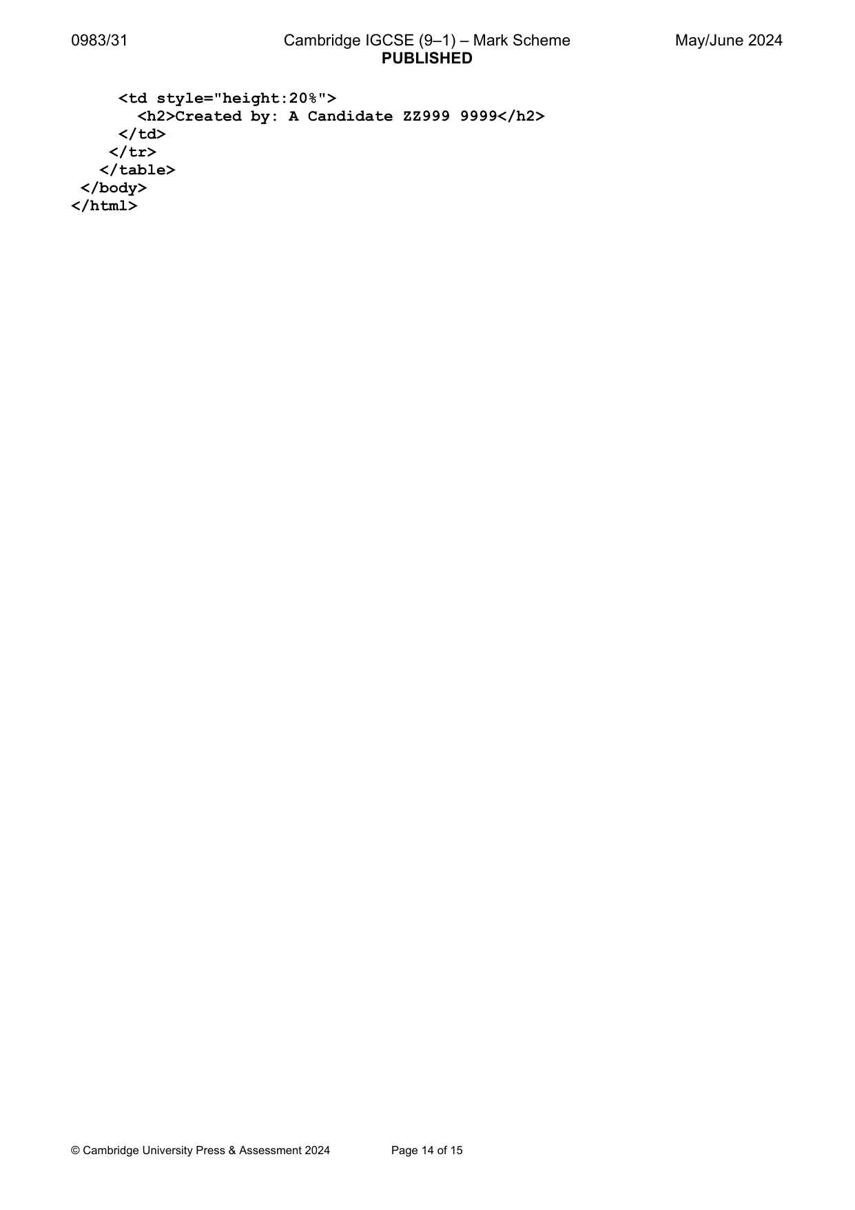 Mark scheme, page 14 of 15