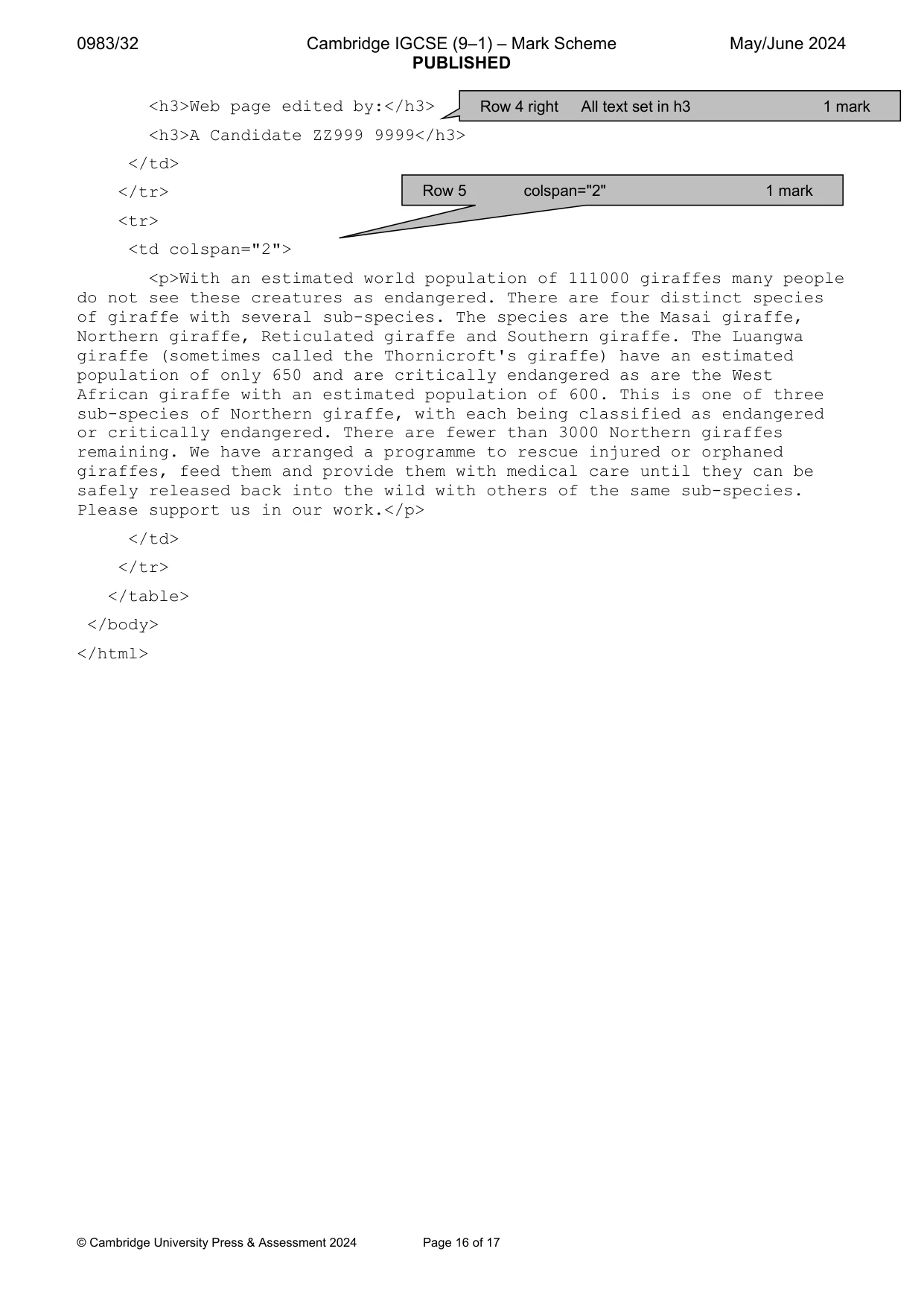 Mark scheme, page 16 of 17