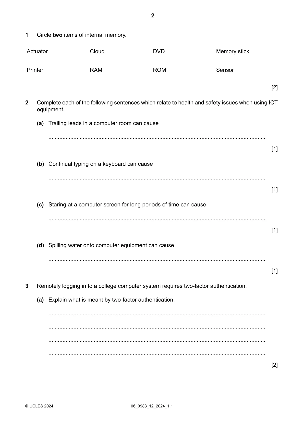 Cambridge IGCSE Information and Communication Technology (9-1) 0983 2024 May/June Paper 1 · Variant 2 question paper, page 2 of 16