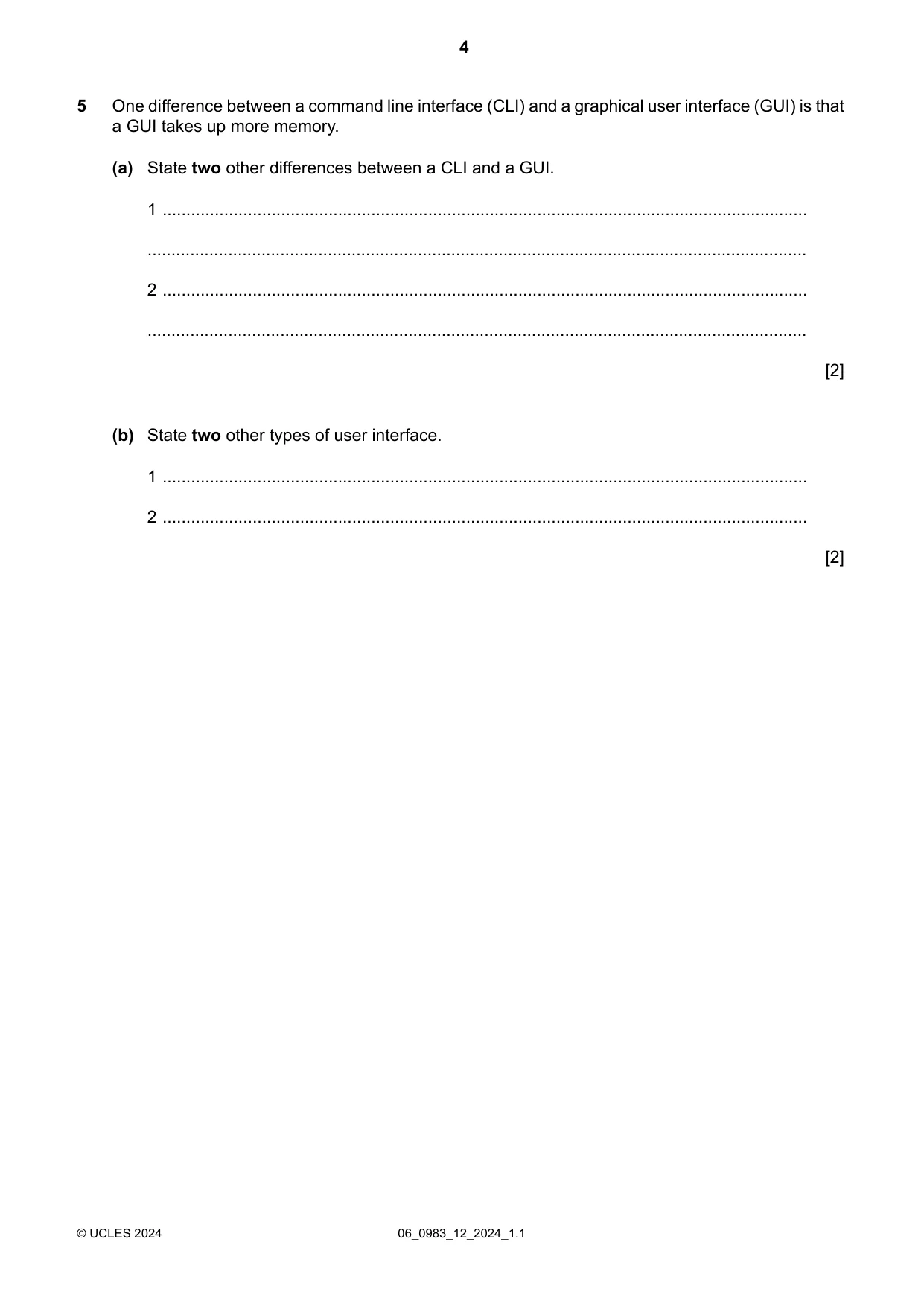Cambridge IGCSE Information and Communication Technology (9-1) 0983 2024 May/June Paper 1 · Variant 2 question paper, page 4 of 16