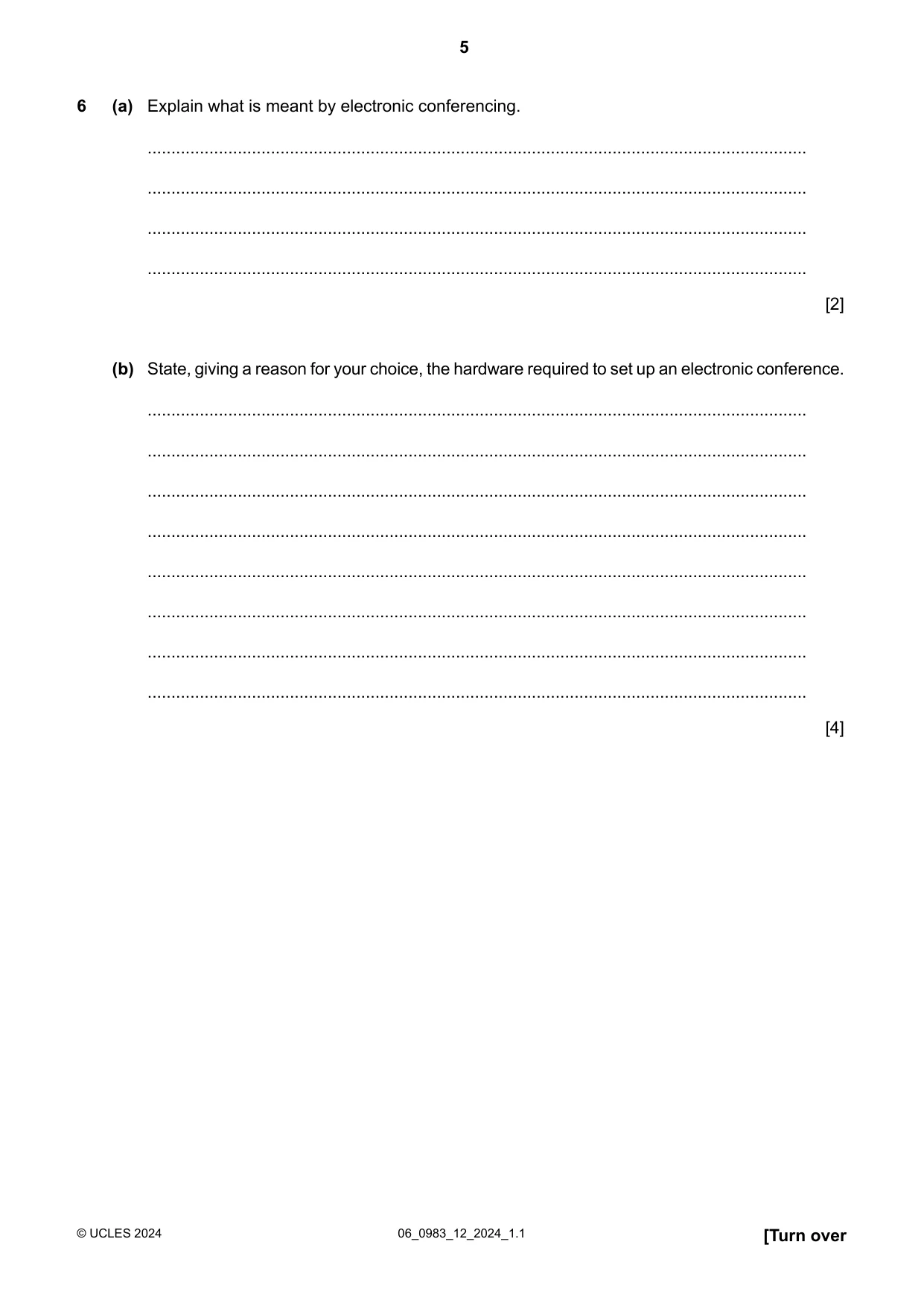 Cambridge IGCSE Information and Communication Technology (9-1) 0983 2024 May/June Paper 1 · Variant 2 question paper, page 5 of 16