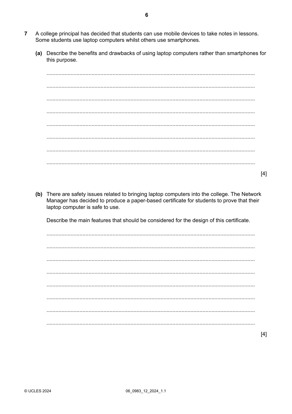 Cambridge IGCSE Information and Communication Technology (9-1) 0983 2024 May/June Paper 1 · Variant 2 question paper, page 6 of 16