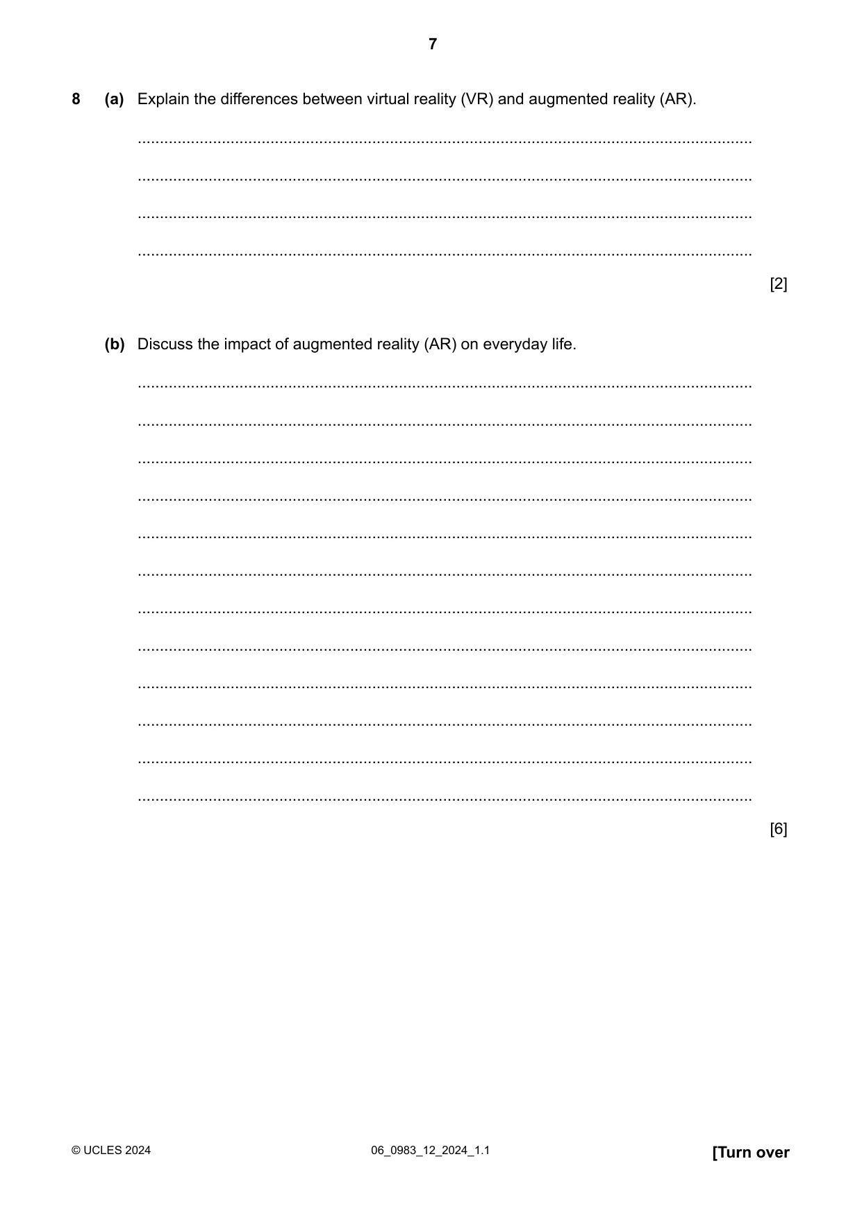 Cambridge IGCSE Information and Communication Technology (9-1) 0983 2024 May/June Paper 1 · Variant 2 question paper, page 7 of 16