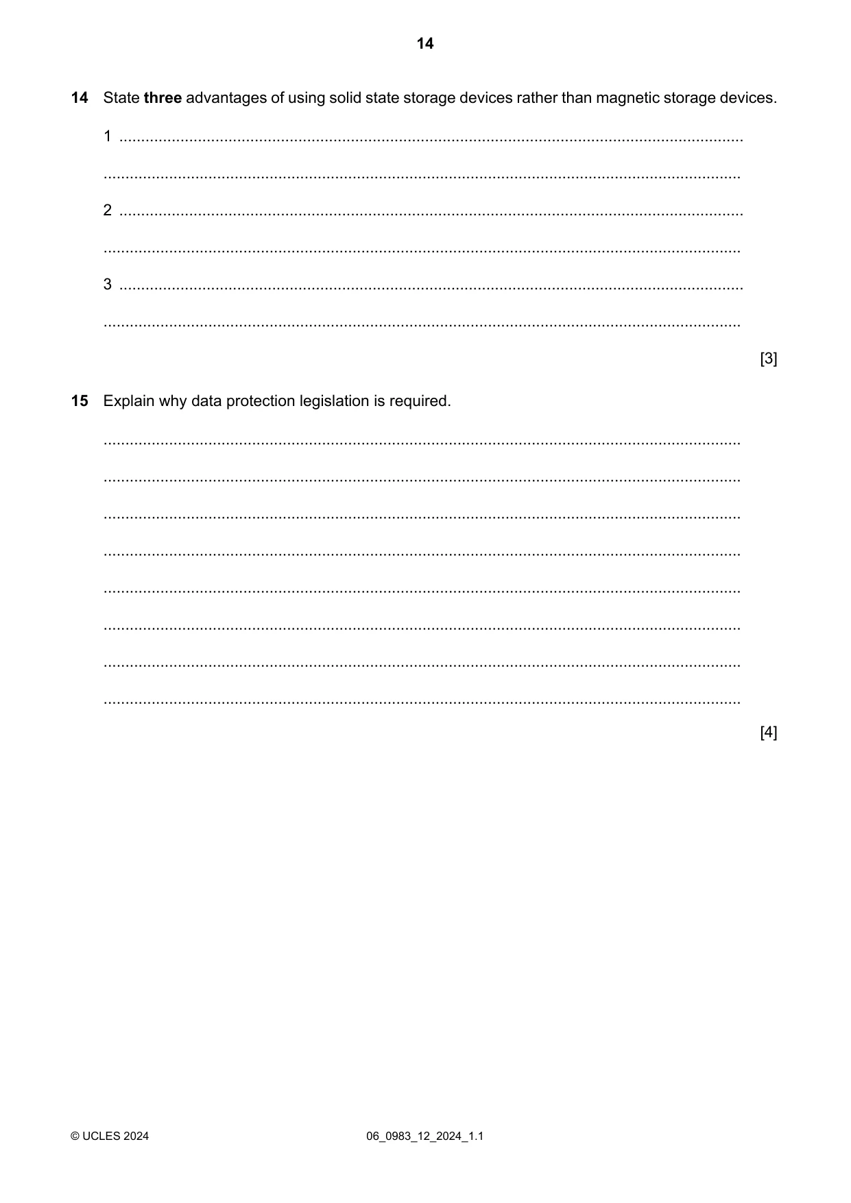 Cambridge IGCSE Information and Communication Technology (9-1) 0983 2024 May/June Paper 1 · Variant 2 question paper, page 14 of 16
