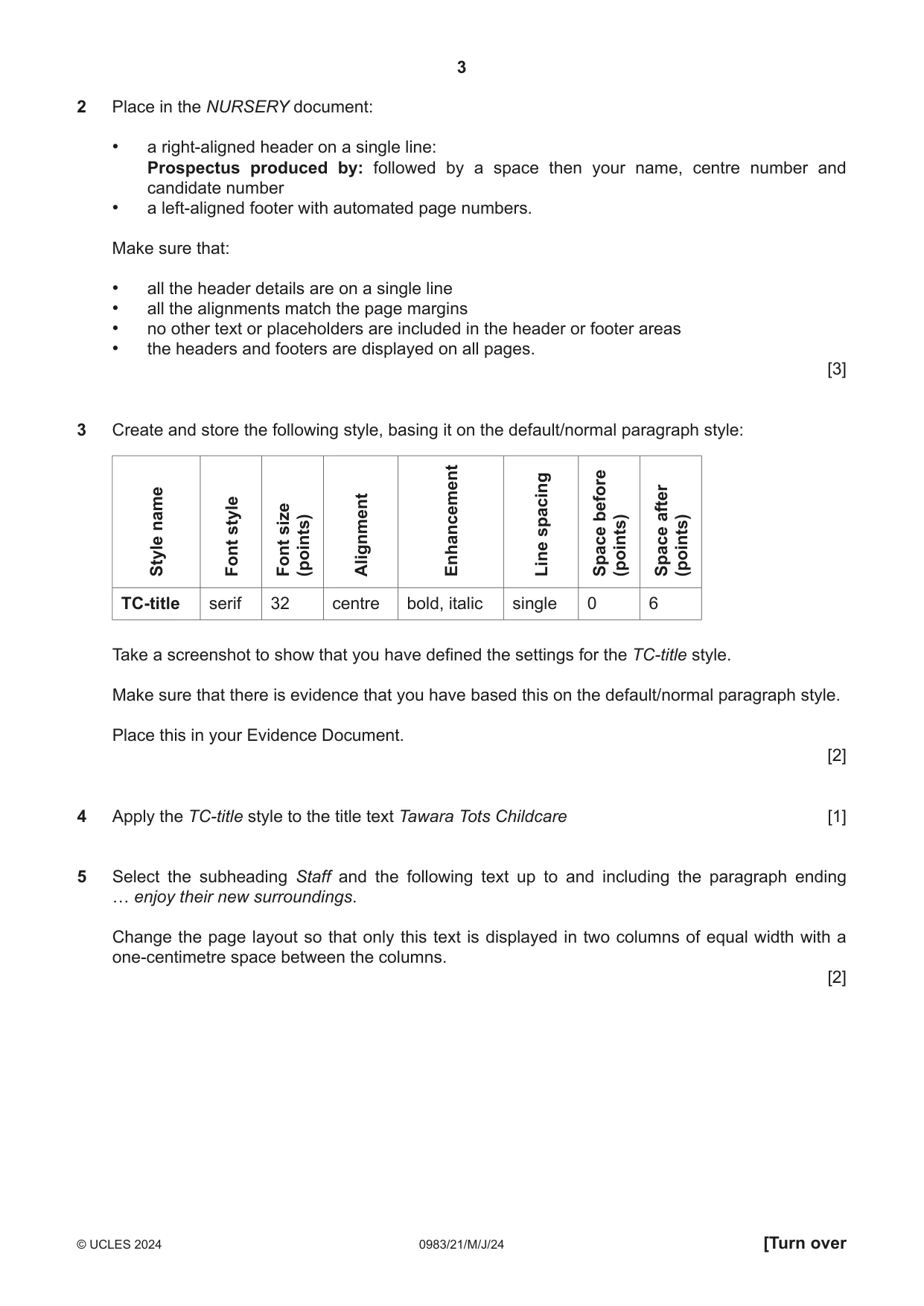 Cambridge IGCSE Information and Communication Technology (9-1) 0983 2024 May/June Paper 2 · Variant 1 question paper, page 3 of 12