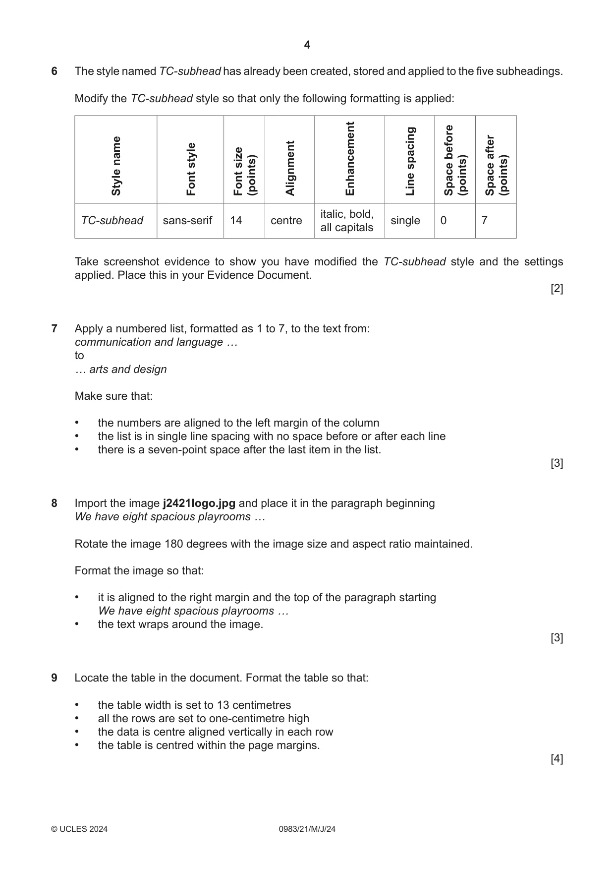 Cambridge IGCSE Information and Communication Technology (9-1) 0983 2024 May/June Paper 2 · Variant 1 question paper, page 4 of 12