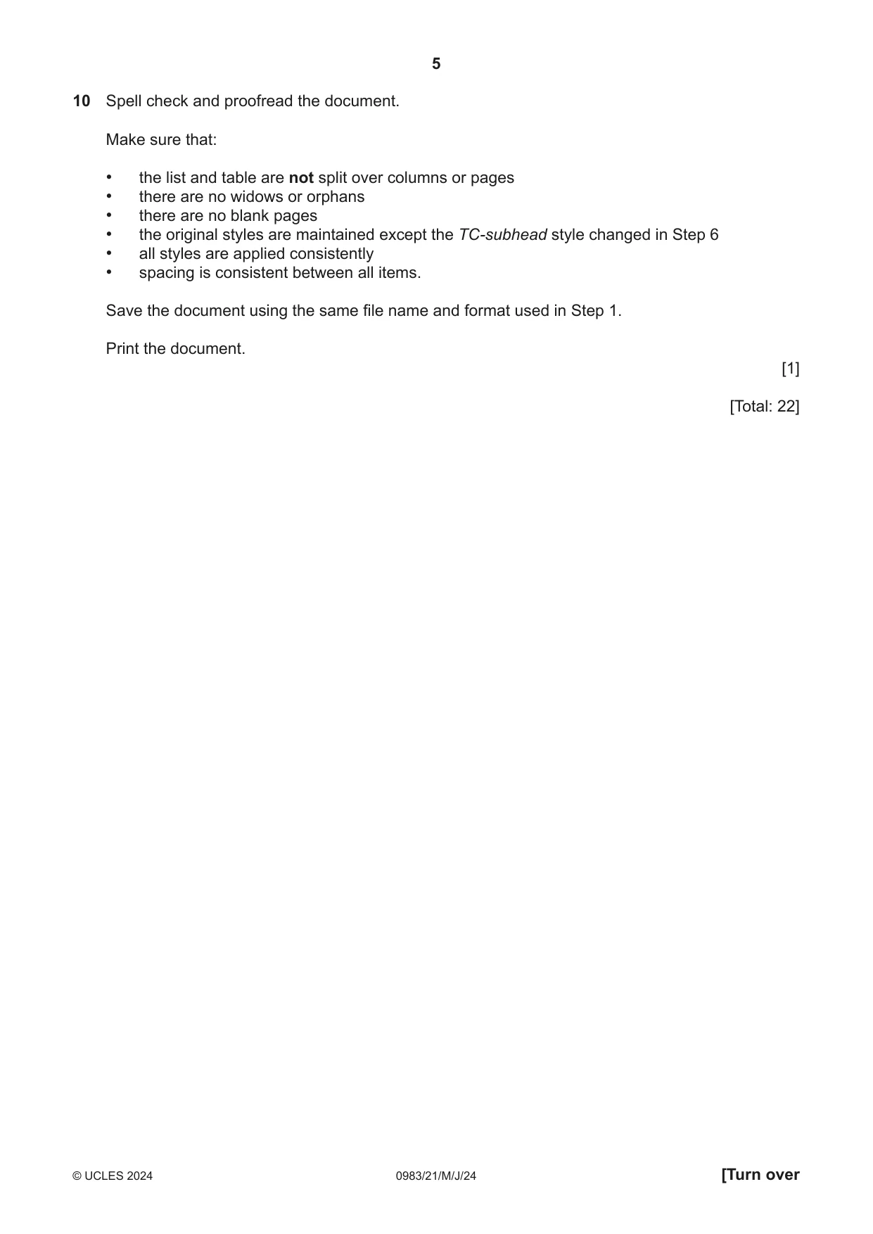 Cambridge IGCSE Information and Communication Technology (9-1) 0983 2024 May/June Paper 2 · Variant 1 question paper, page 5 of 12