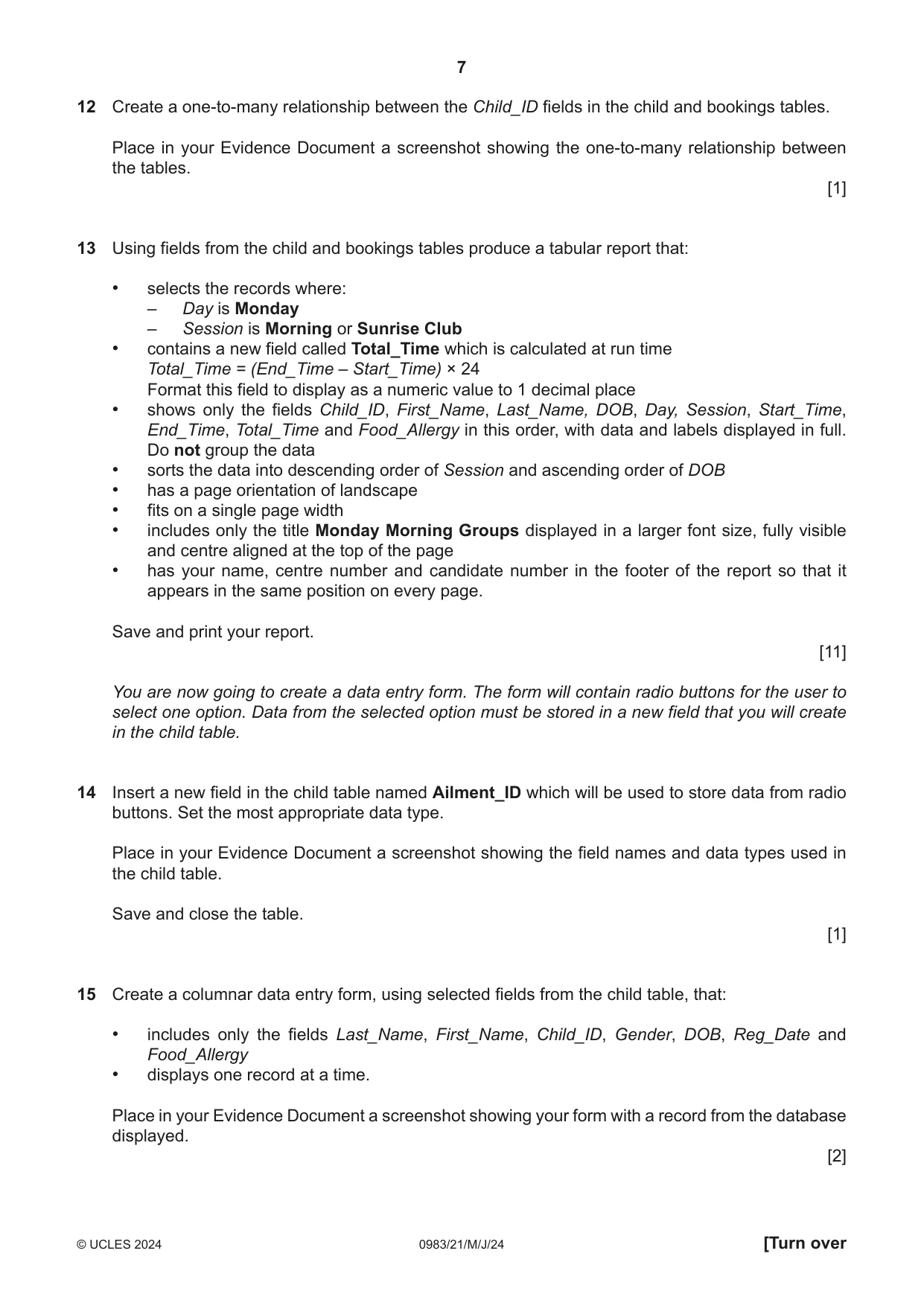 Cambridge IGCSE Information and Communication Technology (9-1) 0983 2024 May/June Paper 2 · Variant 1 question paper, page 7 of 12