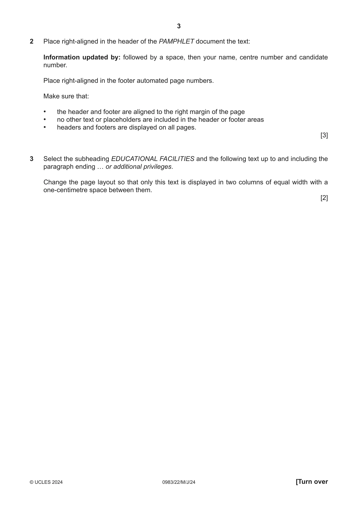 Cambridge IGCSE Information and Communication Technology (9-1) 0983 2024 May/June Paper 2 · Variant 2 question paper, page 3 of 12