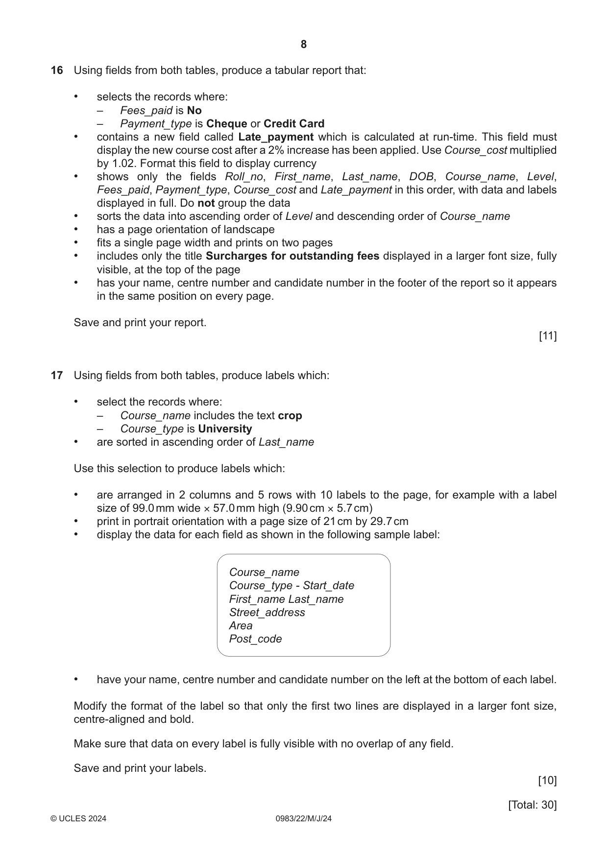 Cambridge IGCSE Information and Communication Technology (9-1) 0983 2024 May/June Paper 2 · Variant 2 question paper, page 8 of 12