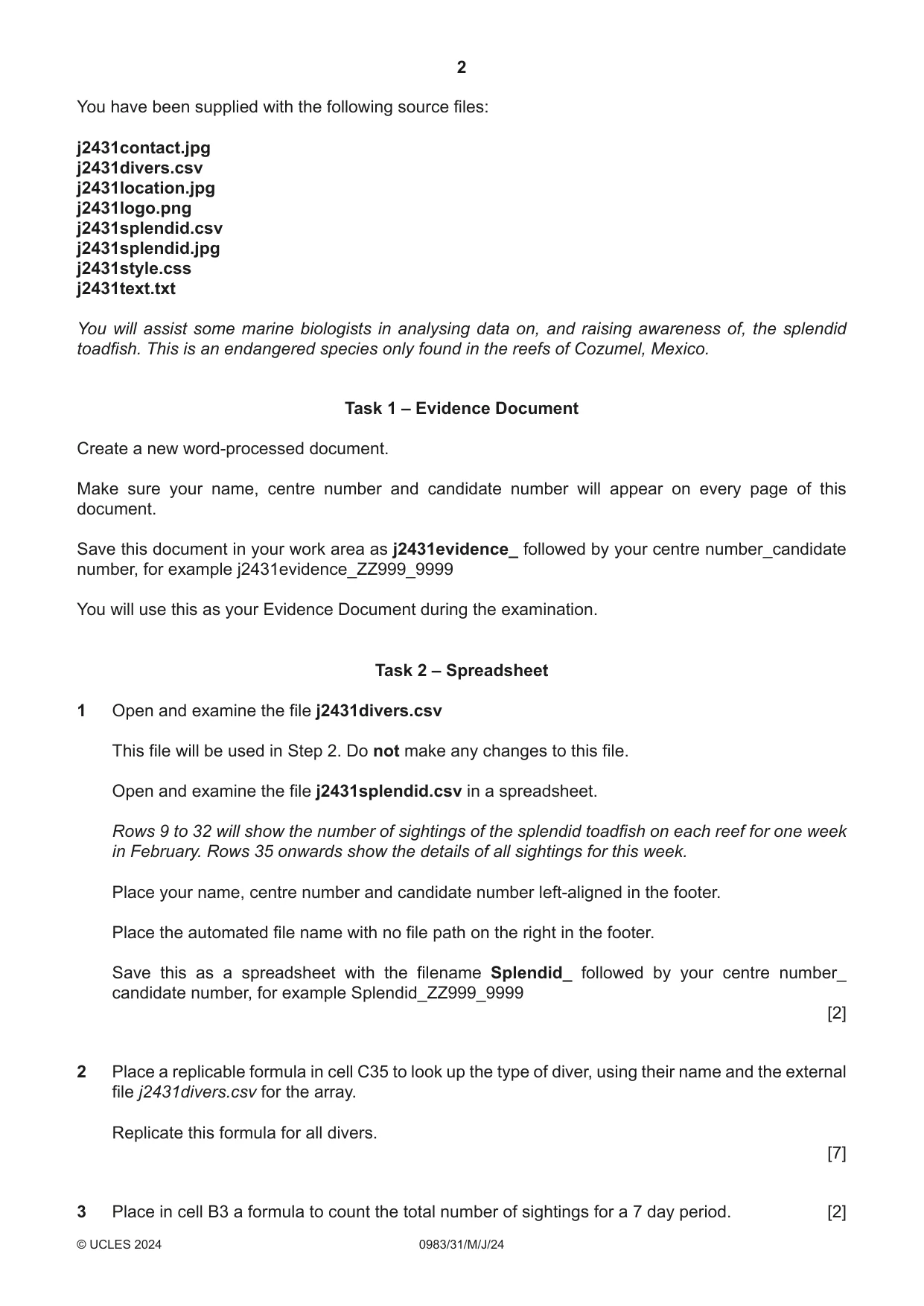 Cambridge IGCSE Information and Communication Technology (9-1) 0983 2024 May/June Paper 3 · Variant 1 question paper, page 2 of 8