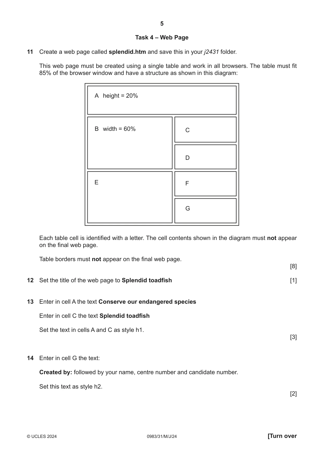 Cambridge IGCSE Information and Communication Technology (9-1) 0983 2024 May/June Paper 3 · Variant 1 question paper, page 5 of 8