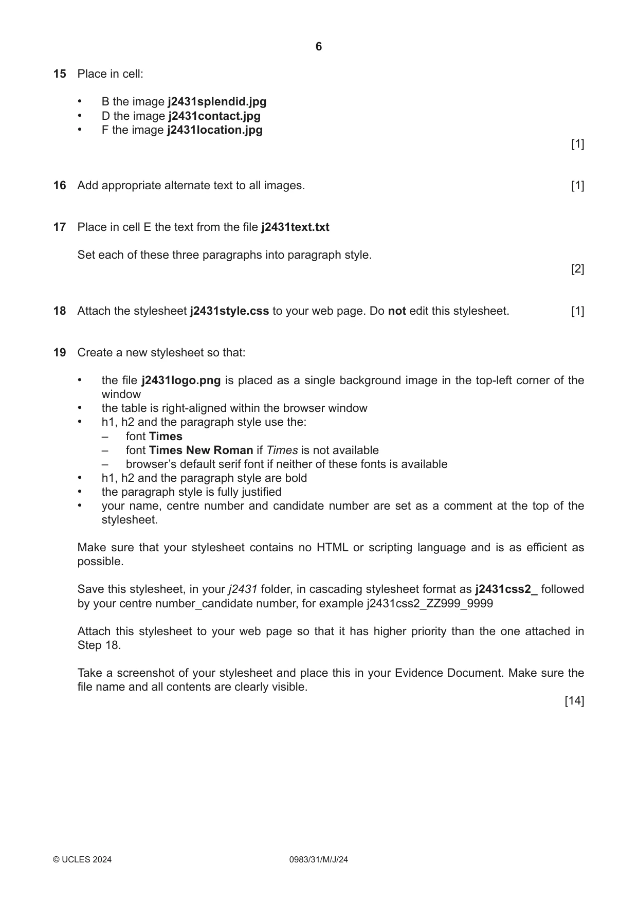 Cambridge IGCSE Information and Communication Technology (9-1) 0983 2024 May/June Paper 3 · Variant 1 question paper, page 6 of 8