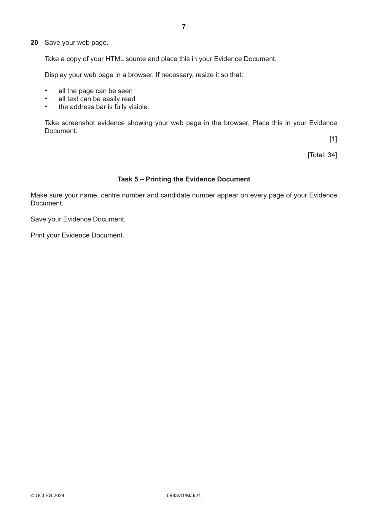 Cambridge IGCSE Information and Communication Technology (9-1) 0983 2024 May/June Paper 3 · Variant 1 question paper, page 7 of 8