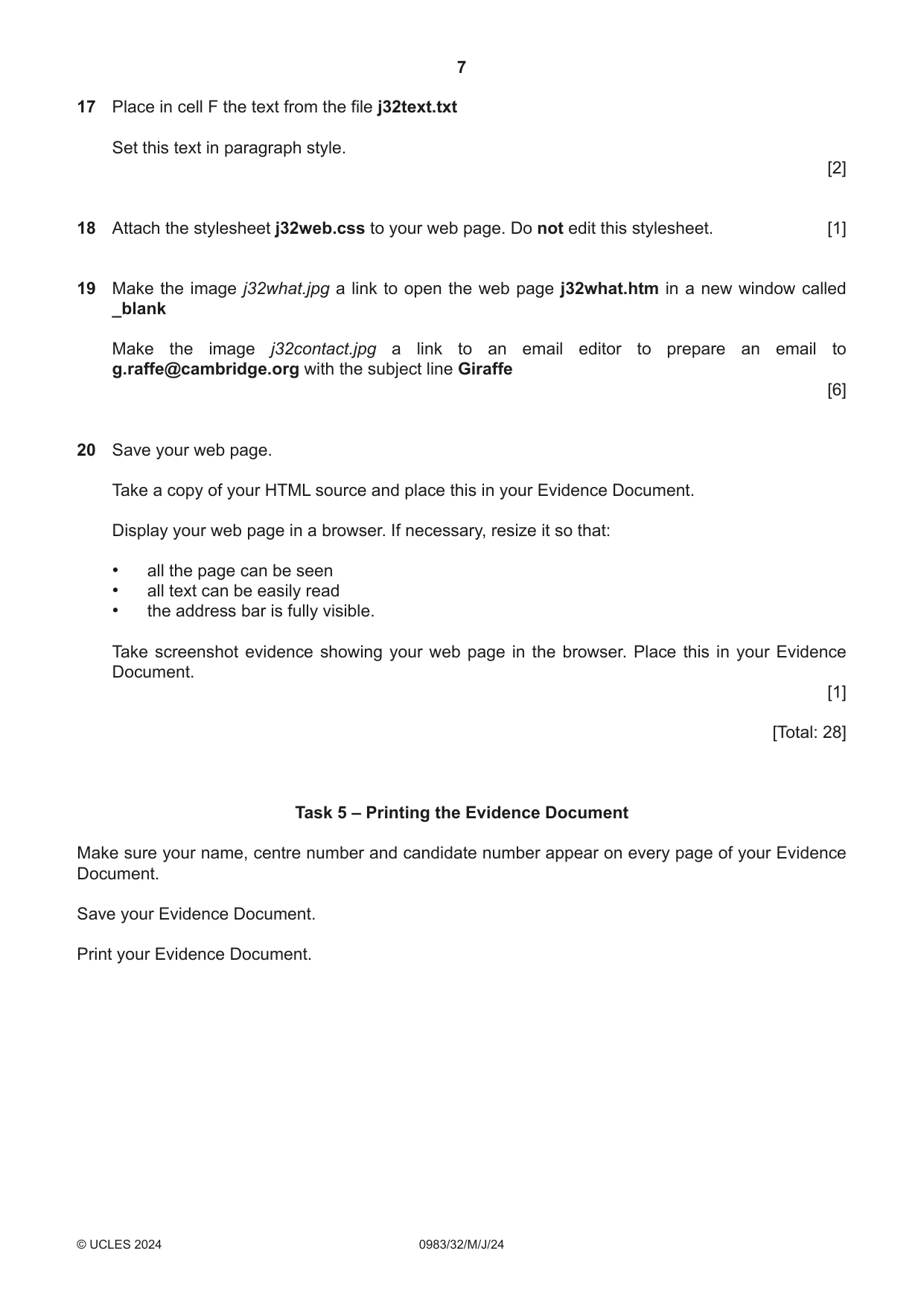 Cambridge IGCSE Information and Communication Technology (9-1) 0983 2024 May/June Paper 3 · Variant 2 question paper, page 7 of 8