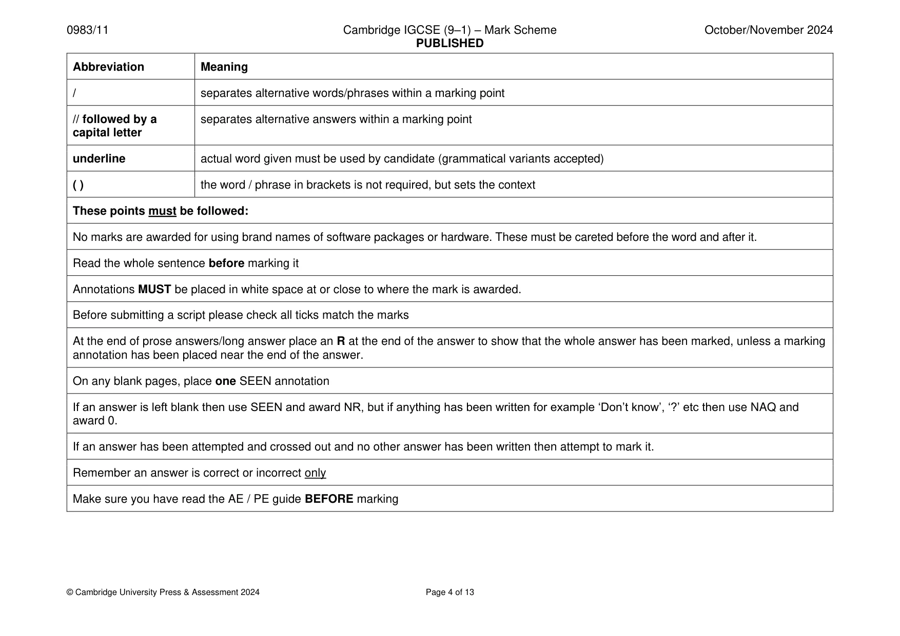 Mark scheme, page 4 of 13