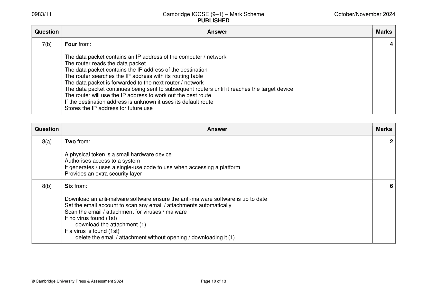 Mark scheme, page 10 of 13