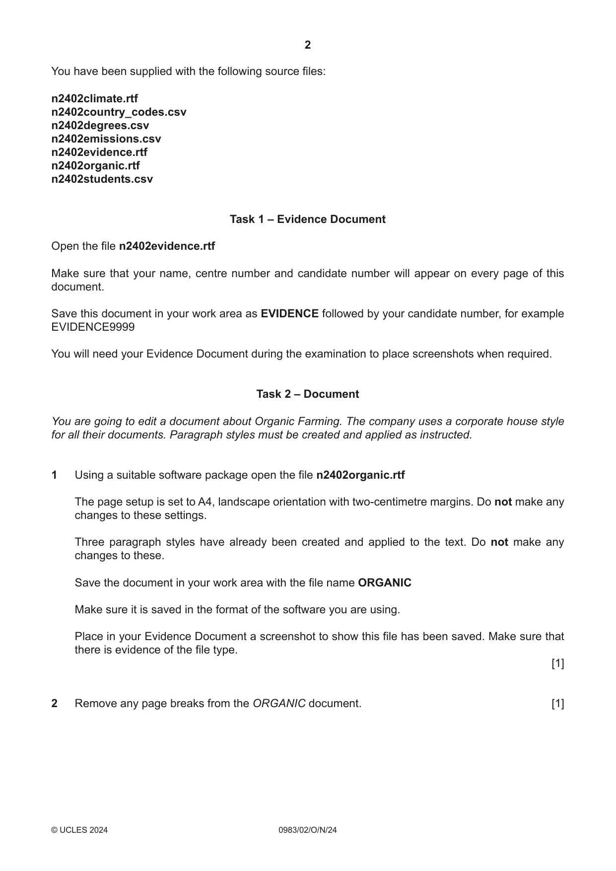 Cambridge IGCSE Information and Communication Technology (9-1) 0983 2024 Oct/Nov Paper 2 · Variant 0 question paper, page 2 of 12